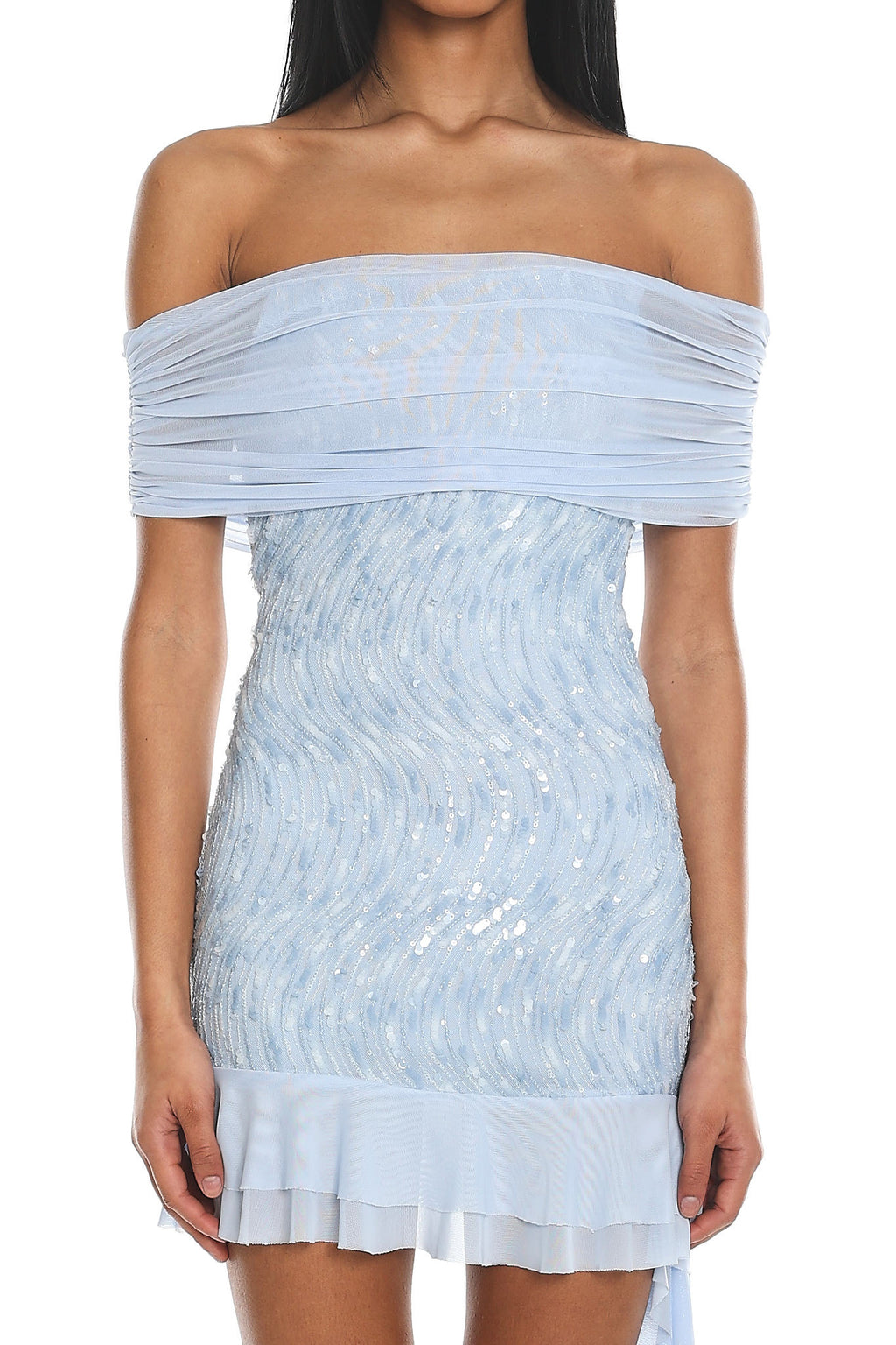 Talking Stage Off-Shoulder Mini Dress Blue by Selfie Leslie Australia