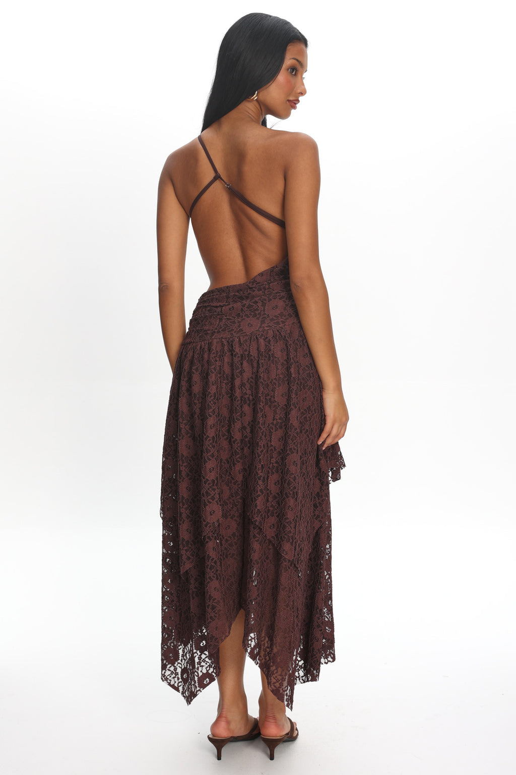 Call Back Cut-Out Waist Midi Dress Lace Chocolate by Selfie Leslie Australia