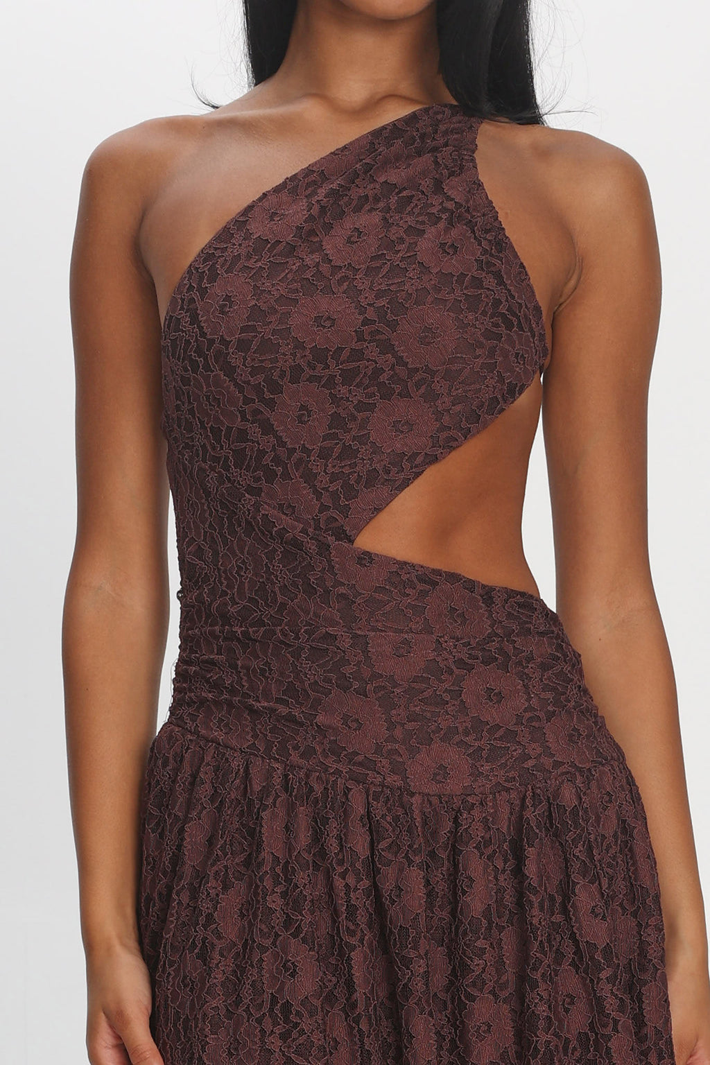 Call Back Cut-Out Waist Midi Dress Lace Chocolate by Selfie Leslie Australia
