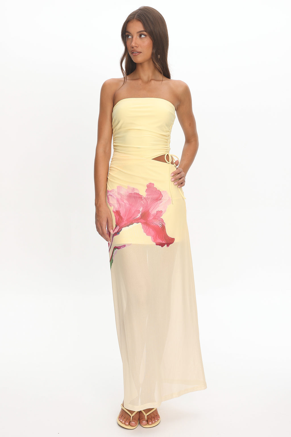 Orvieto Sheer Hem Strapless Maxi Dress Lemon by Selfie Leslie Australia
