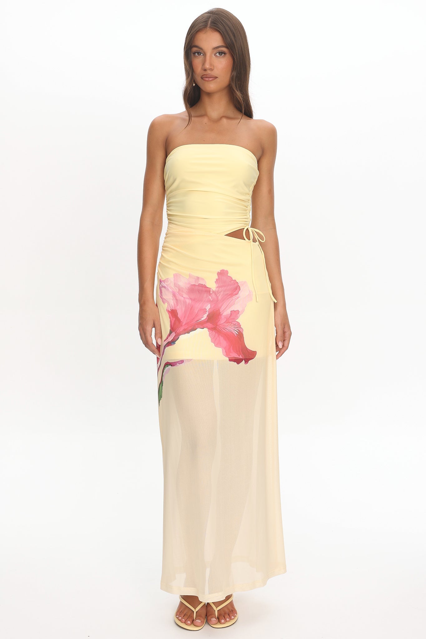 Orvieto Sheer Hem Strapless Maxi Dress Lemon by Selfie Leslie Australia