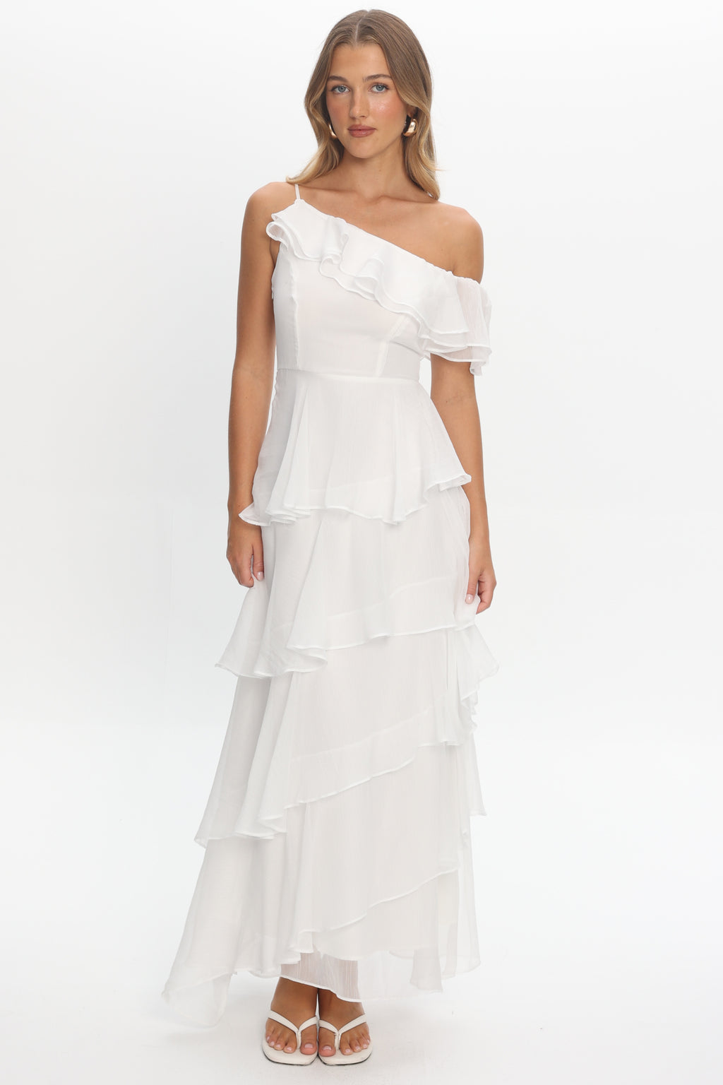 Elizaveta One-Shoulder Tiered Maxi Dress Ivory by Selfie Leslie Australia