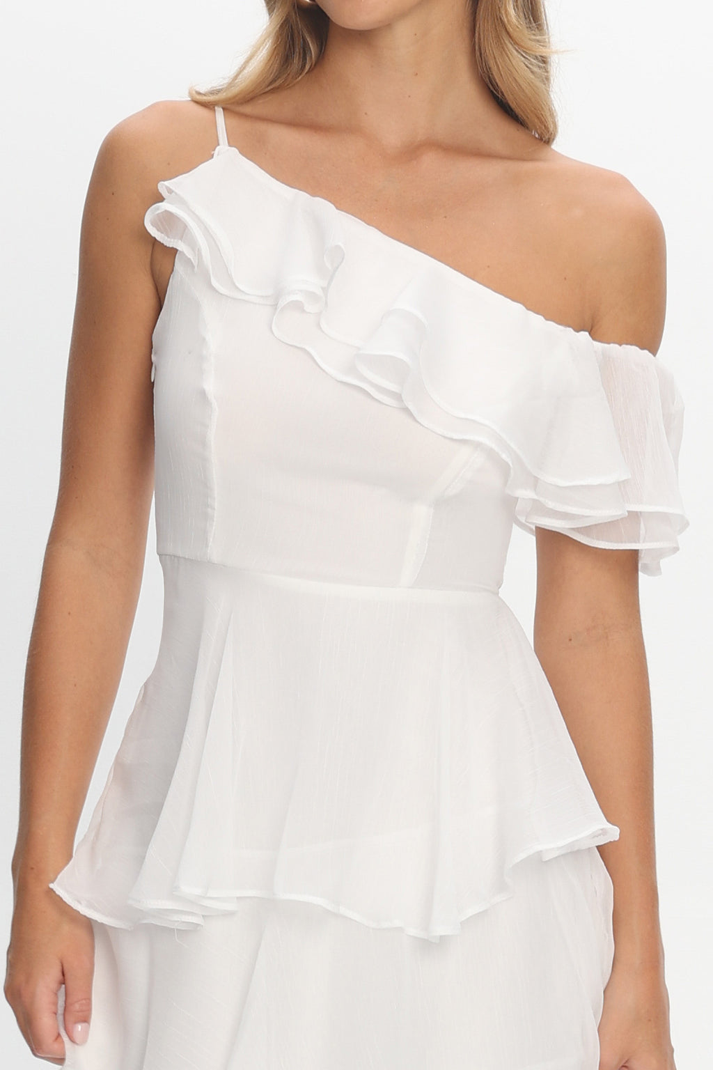 Elizaveta One-Shoulder Tiered Maxi Dress Ivory by Selfie Leslie Australia