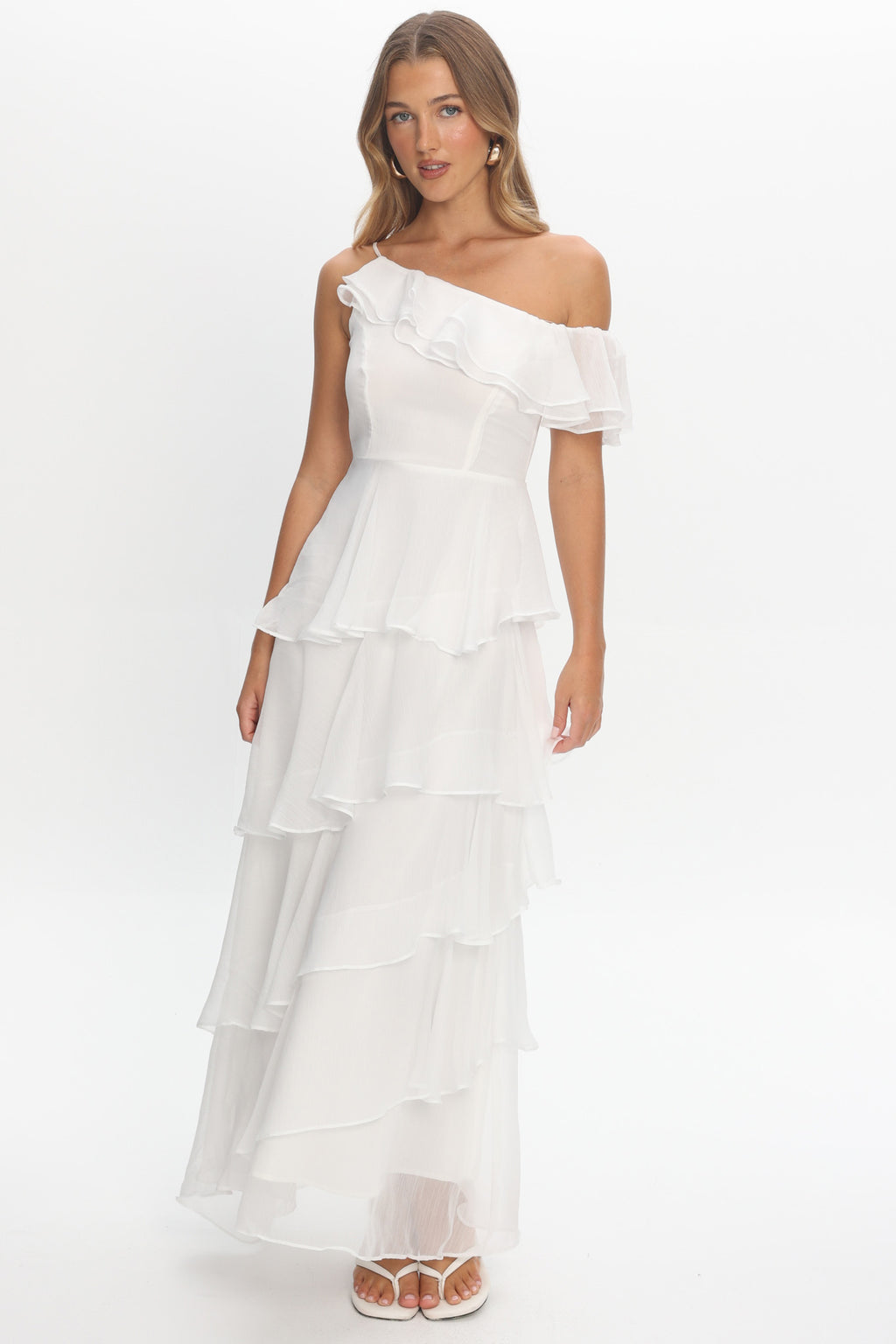 Elizaveta One-Shoulder Tiered Maxi Dress Ivory by Selfie Leslie Australia