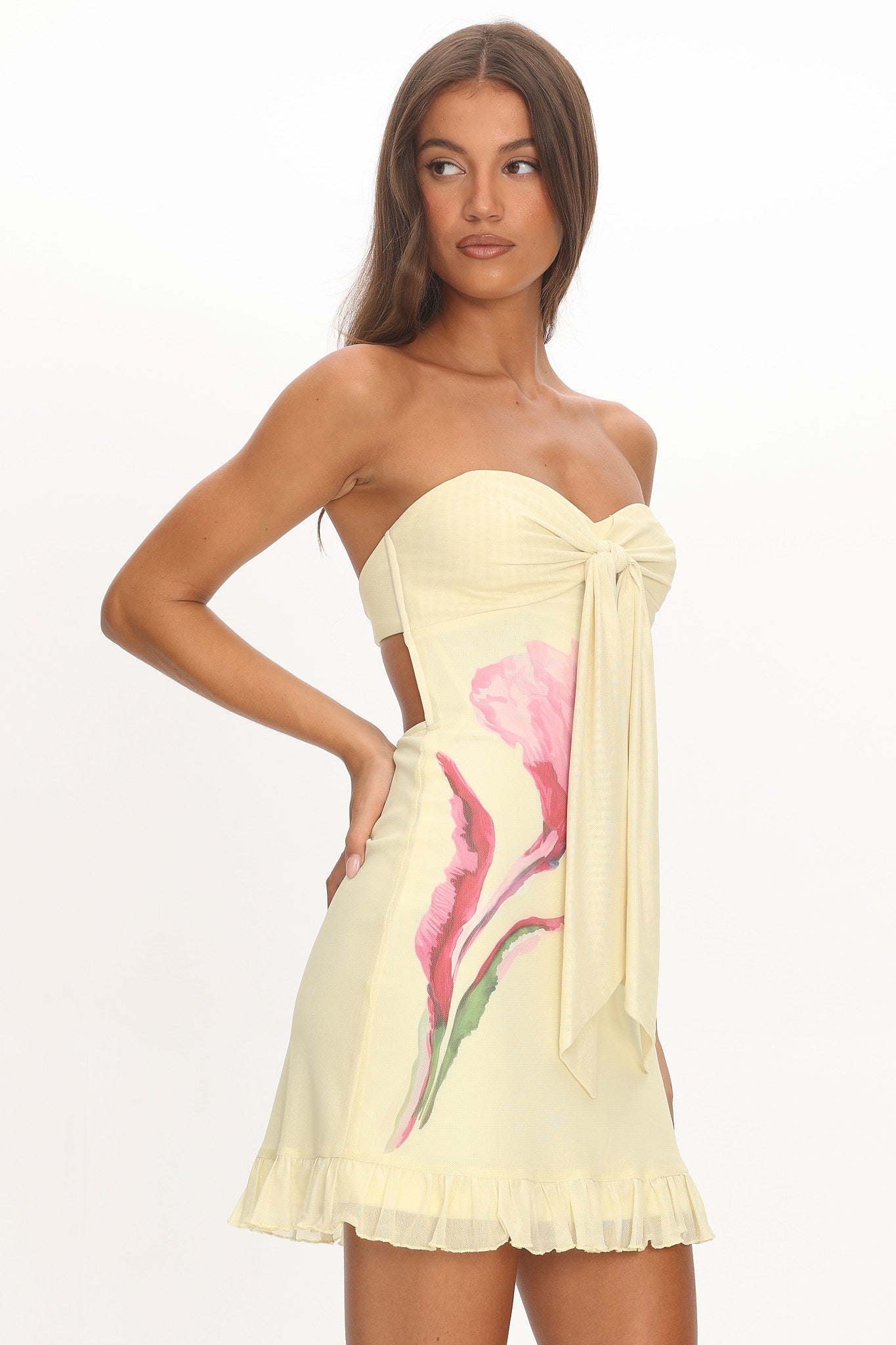 Evandra Sweetheart Neckline Strapless Mini Dress Lemon by Selfie Leslie Australia