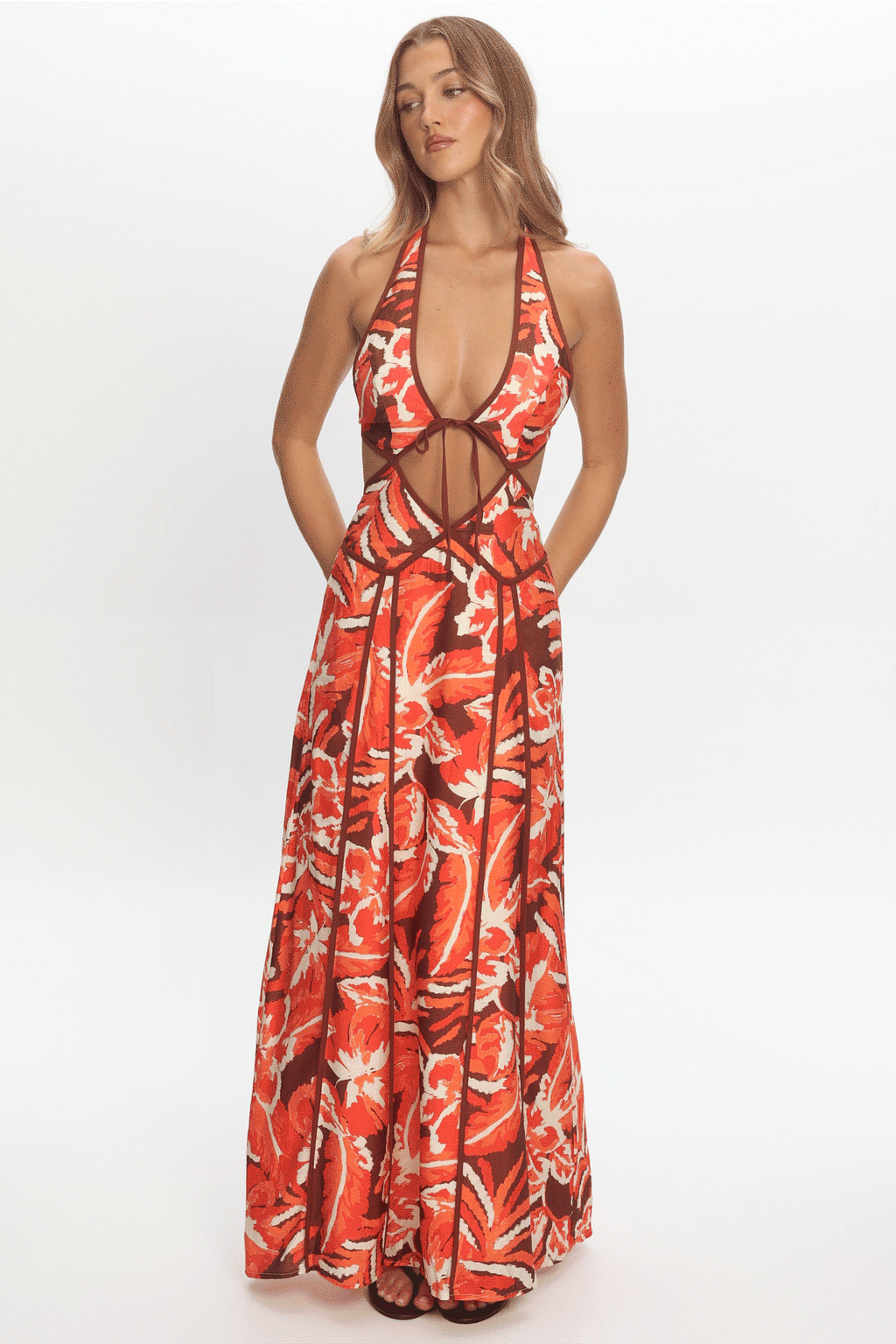 Revelations Cut-Out Maxi Dress Print Berry by Selfie Leslie Australia
