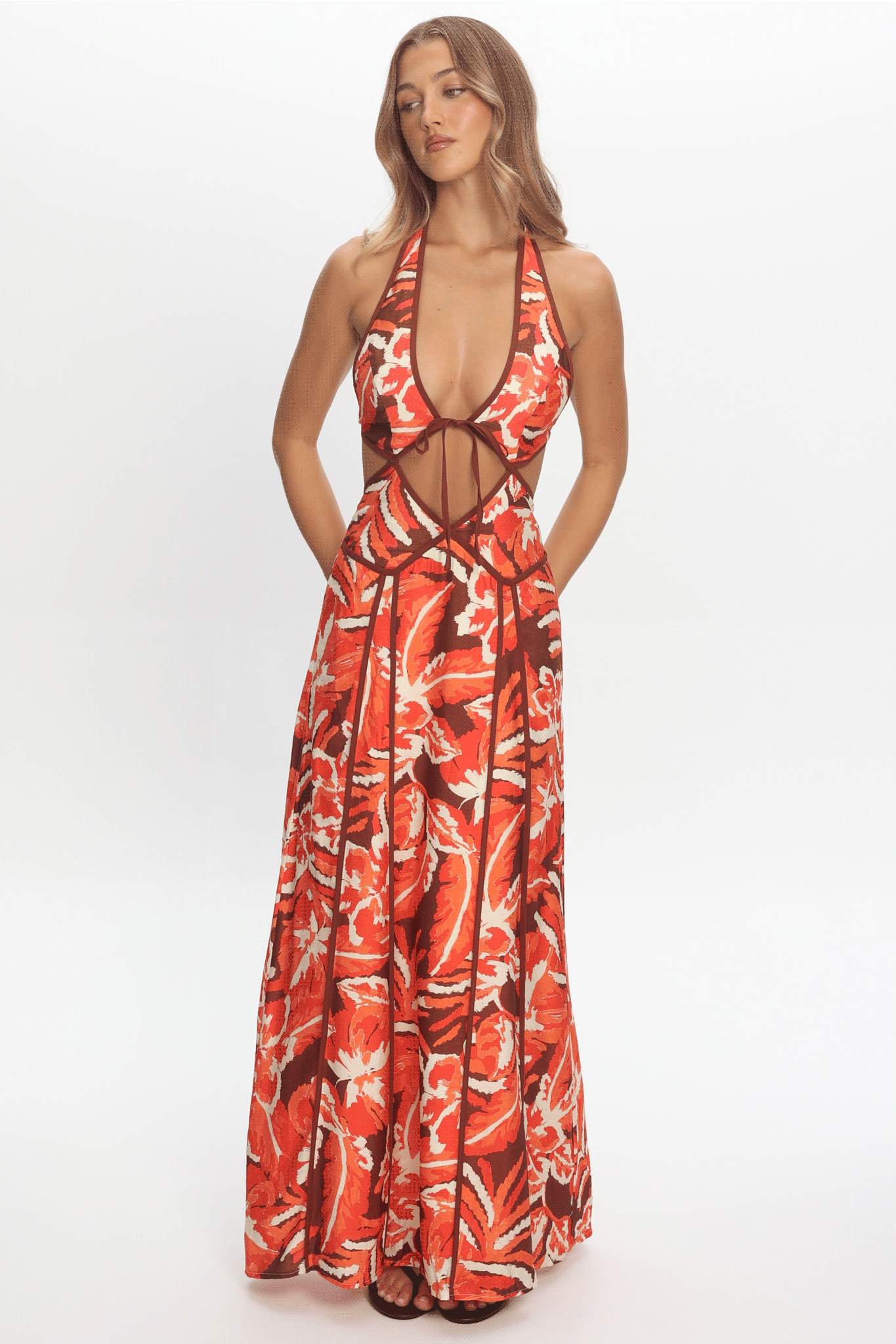 Revelations Cut-Out Maxi Dress Print Berry by Selfie Leslie Australia
