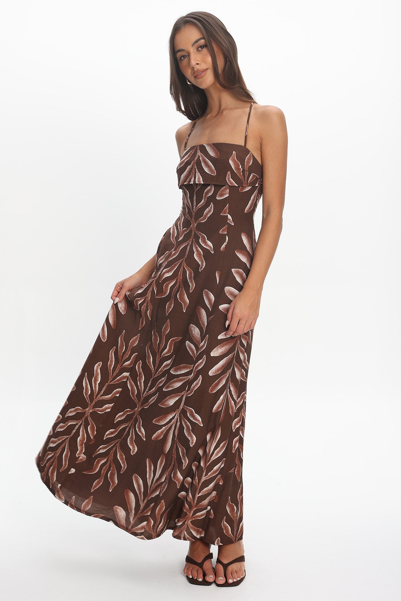 Mariana Strappy Back Maxi Dress Print Chocolate by Selfie Leslie Australia
