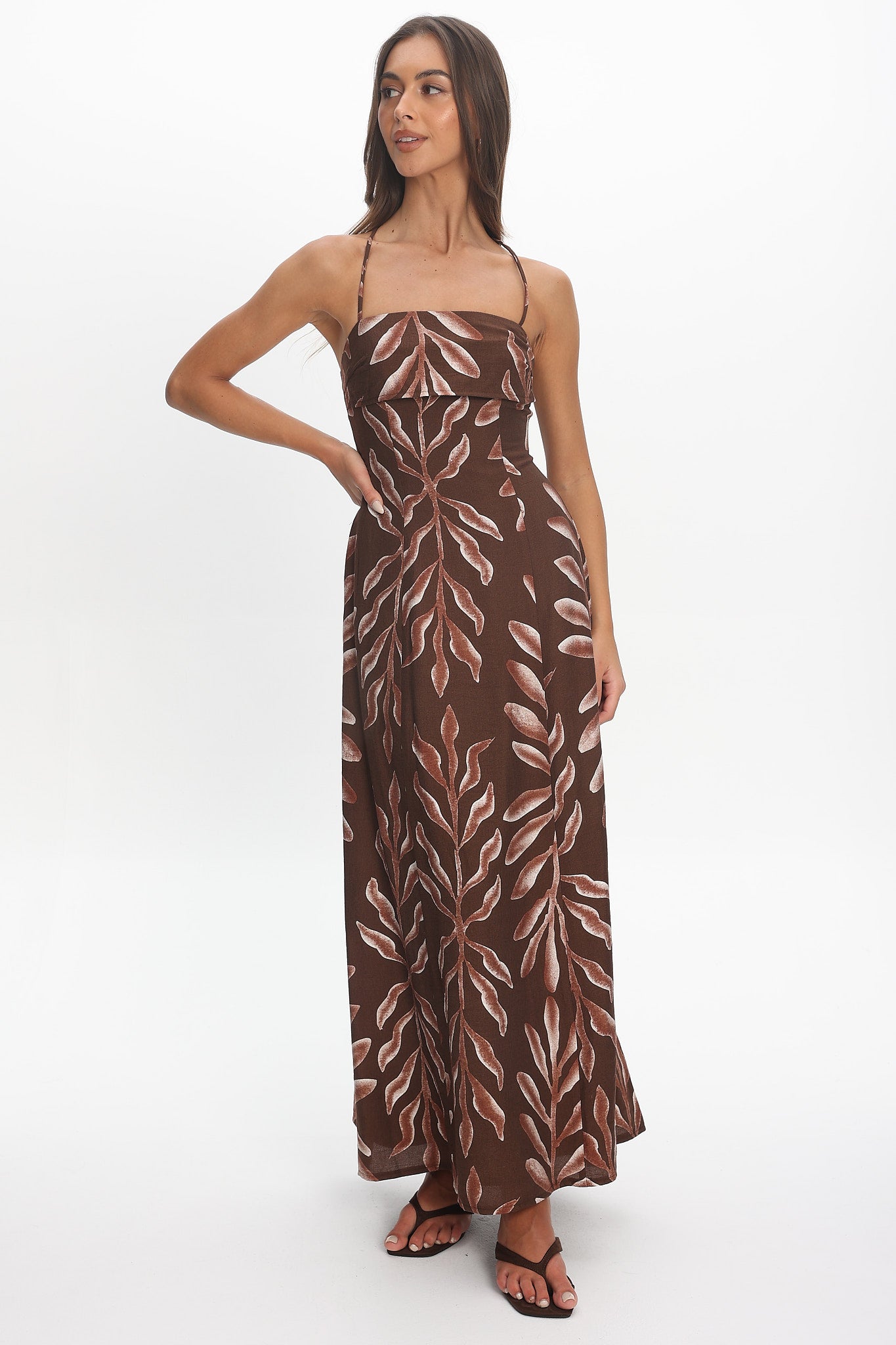 Mariana Strappy Back Maxi Dress Print Chocolate by Selfie Leslie Australia