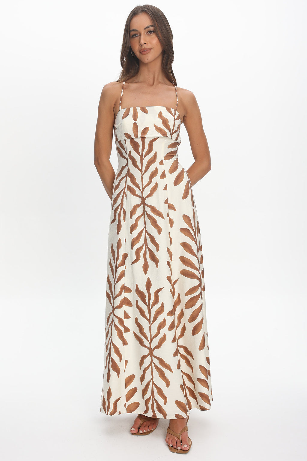 Mariana Strappy Back Maxi Dress Print Cream by Selfie Leslie Australia