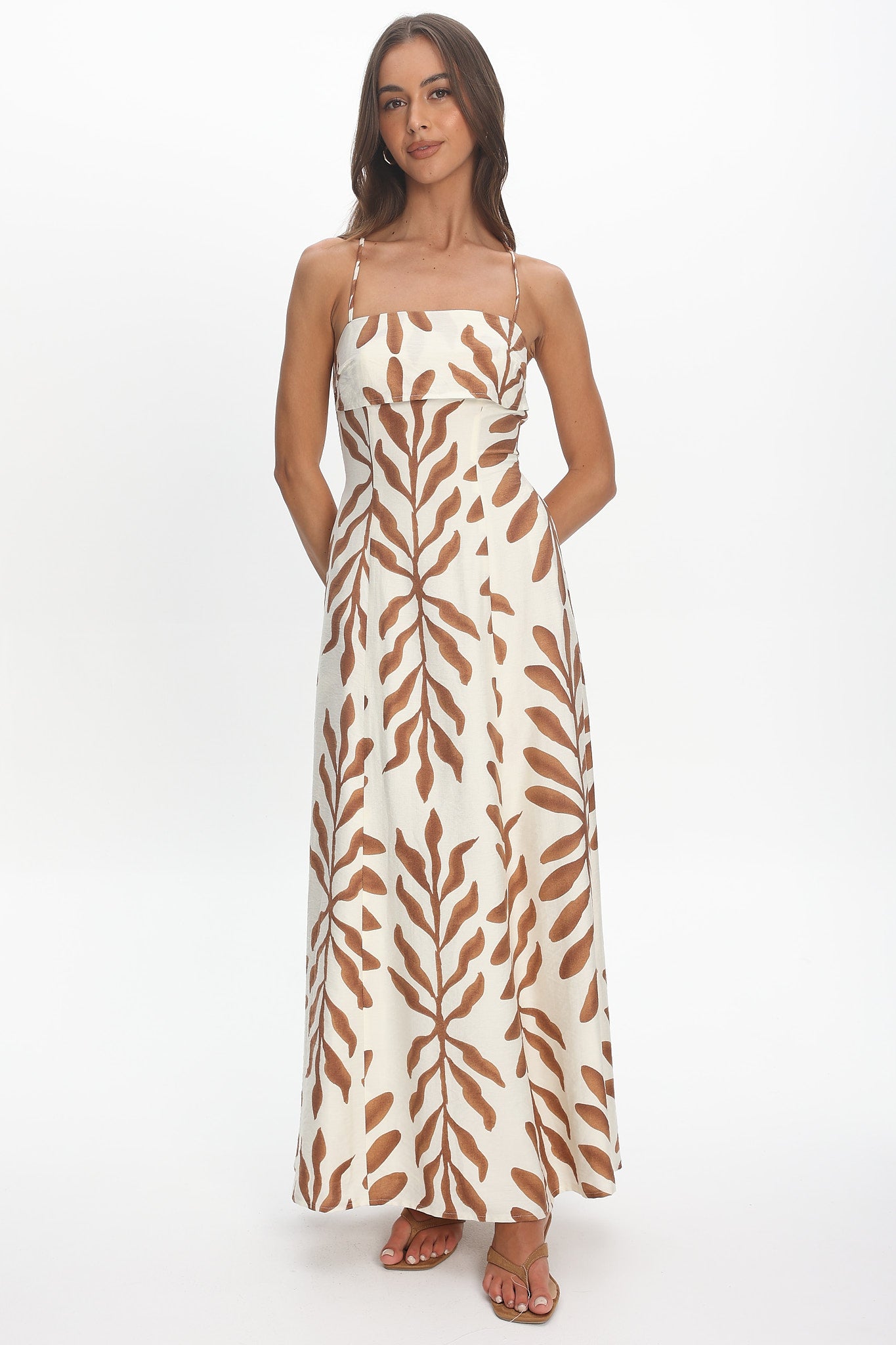 Mariana Strappy Back Maxi Dress Print Cream by Selfie Leslie Australia