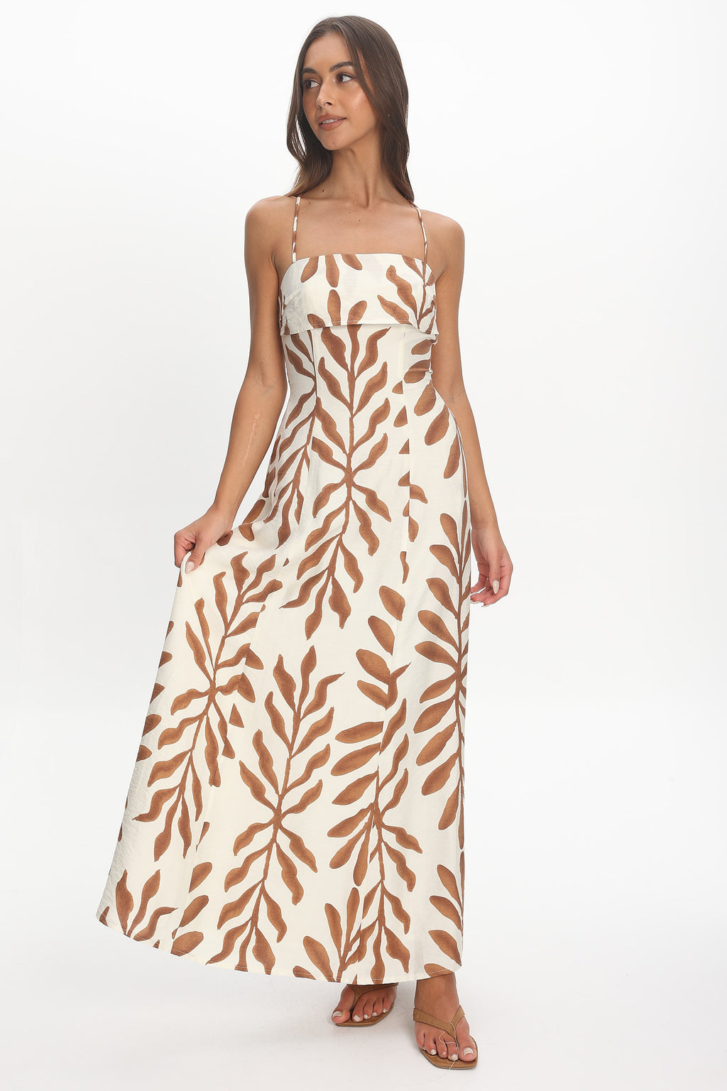 Mariana Strappy Back Maxi Dress Print Cream by Selfie Leslie Australia