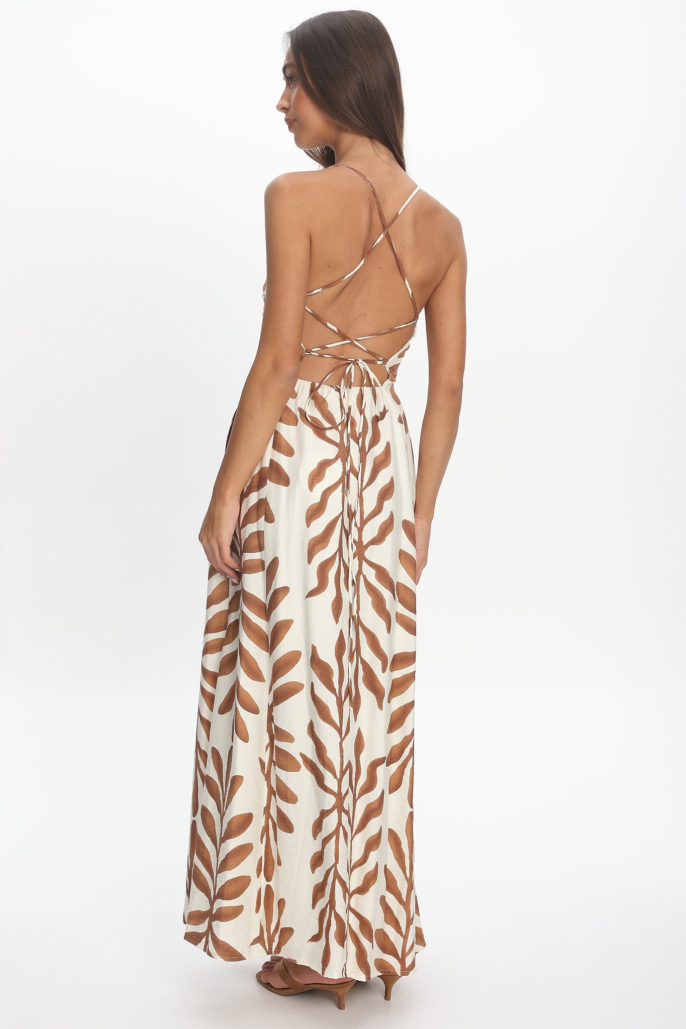 Mariana Strappy Back Maxi Dress Print Cream by Selfie Leslie Australia