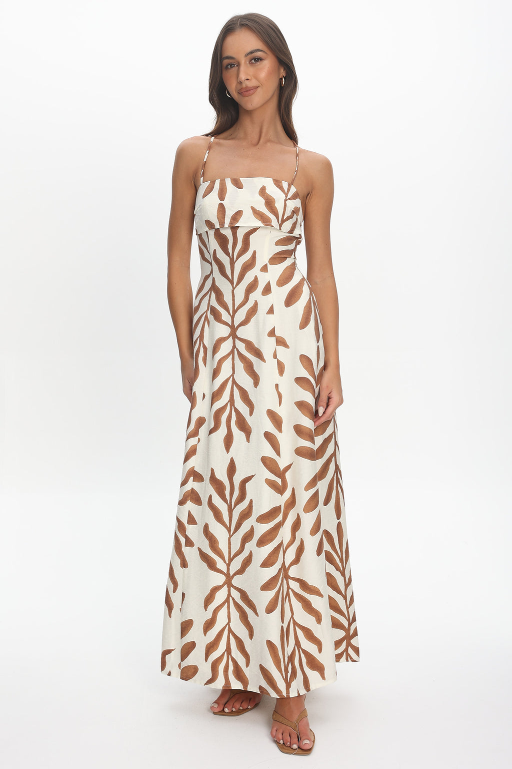 Mariana Strappy Back Maxi Dress Print Cream by Selfie Leslie Australia