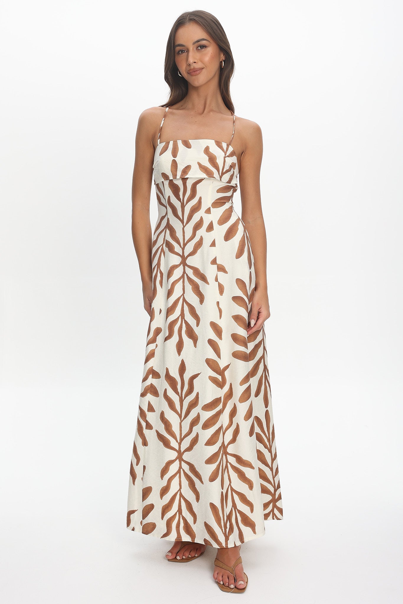 Mariana Strappy Back Maxi Dress Print Cream by Selfie Leslie Australia