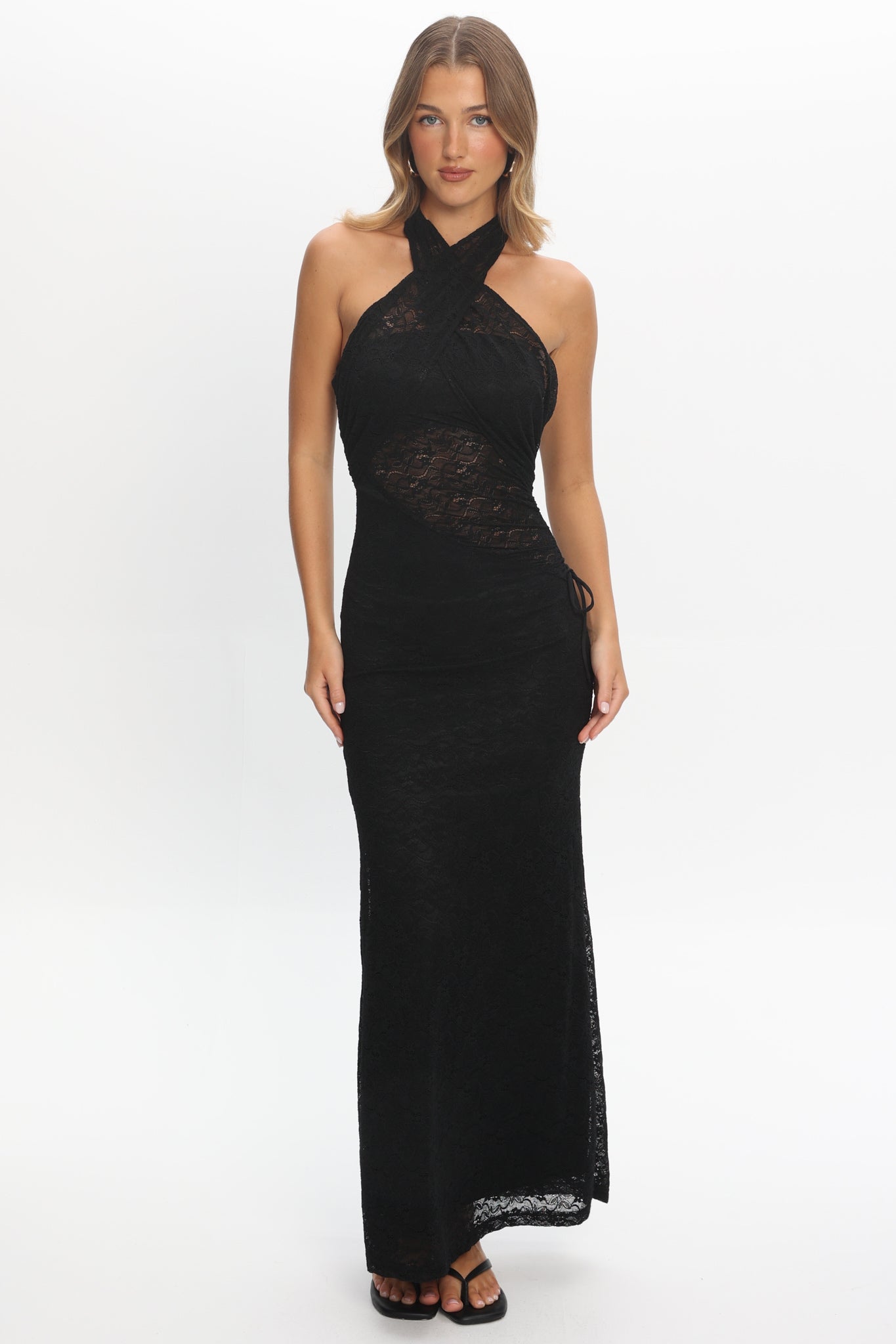 Karmella Ruched Halterneck Maxi Dress Black
