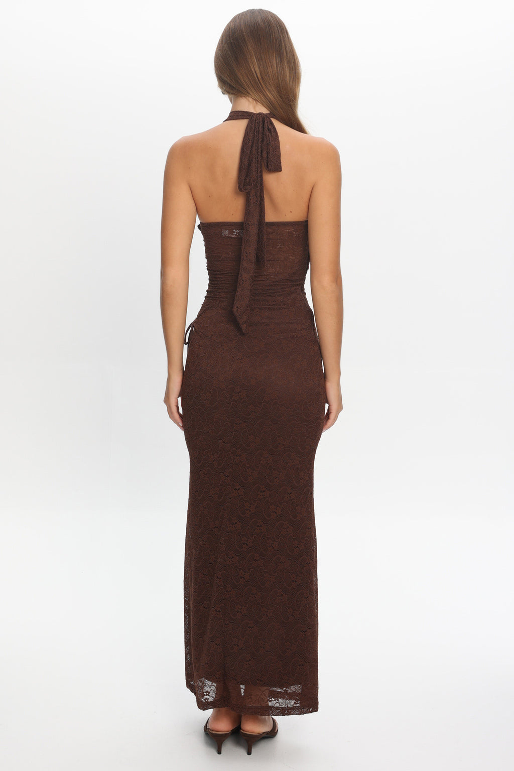 Karmella Ruched Halterneck Maxi Dress Chocolate by Selfie Leslie Australia