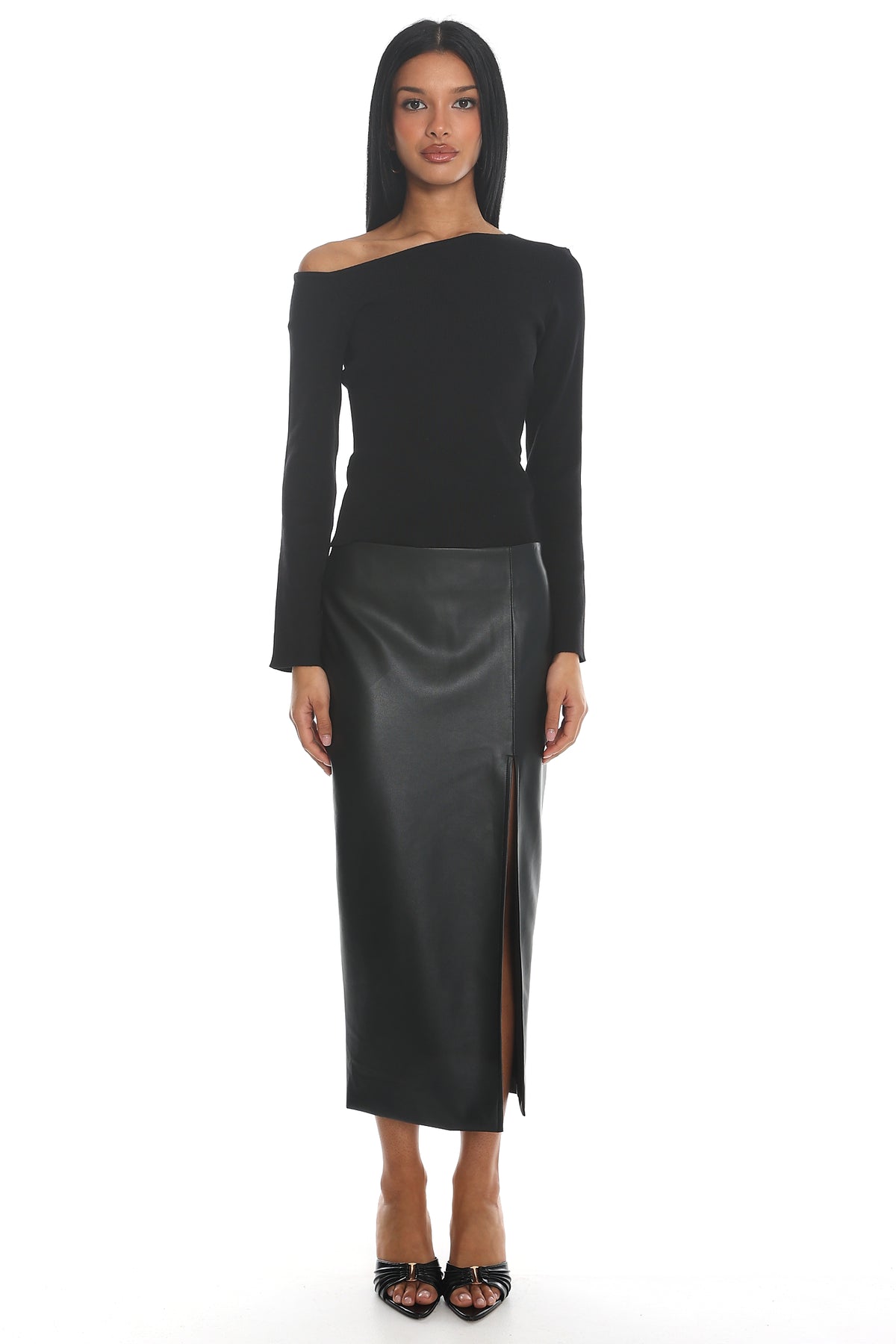 Toby Asymmetrical Off-Shoulder Knit Top Black by Selfie Leslie Australia