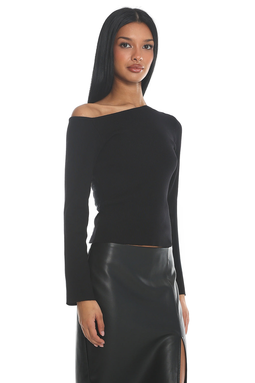 Toby Asymmetrical Off-Shoulder Knit Top Black by Selfie Leslie Australia