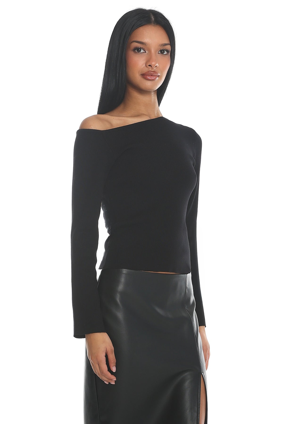 Toby Asymmetrical Off-Shoulder Knit Top Black by Selfie Leslie Australia