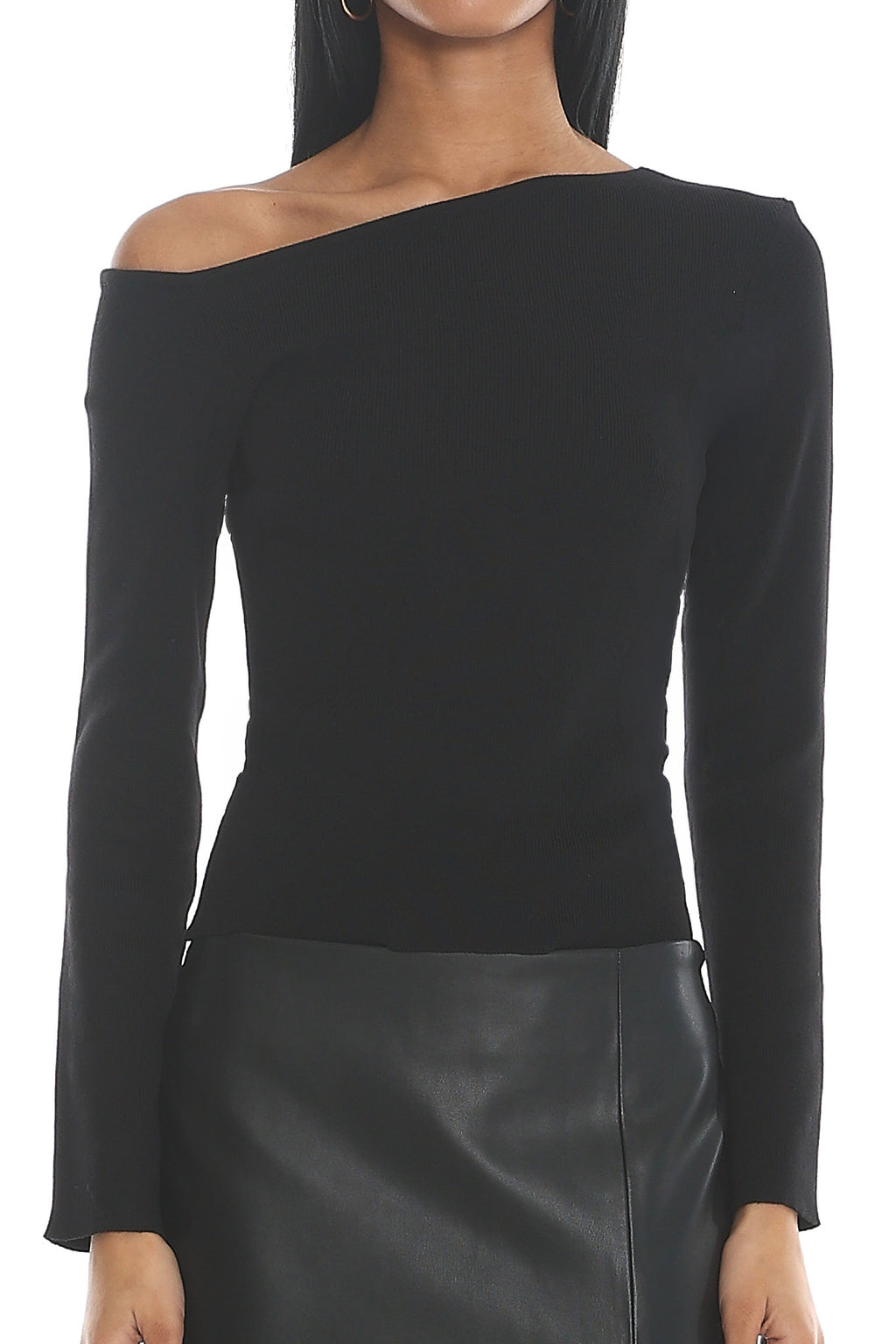 Toby Asymmetrical Off-Shoulder Knit Top Black by Selfie Leslie Australia