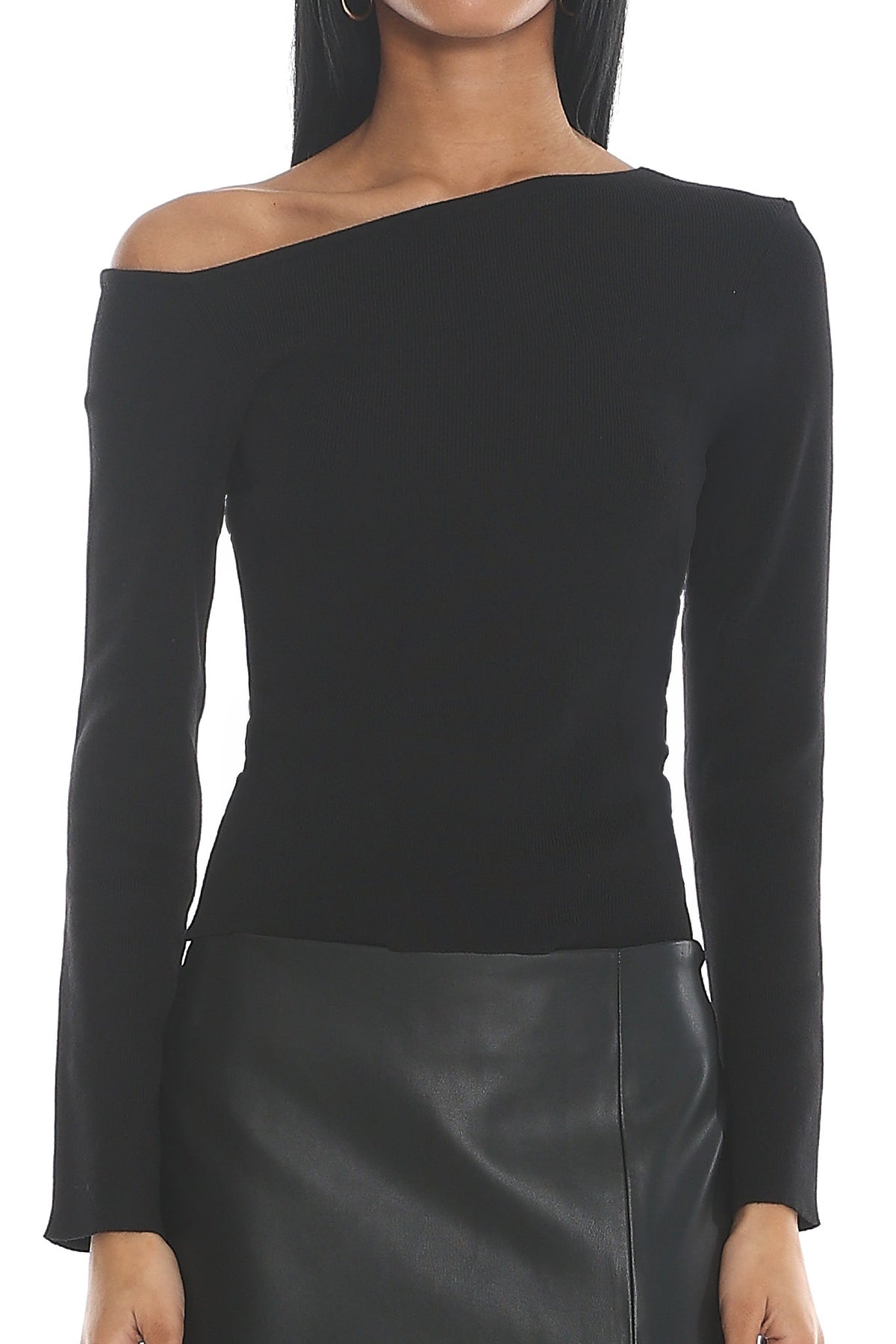 Toby Asymmetrical Off-Shoulder Knit Top Black by Selfie Leslie Australia