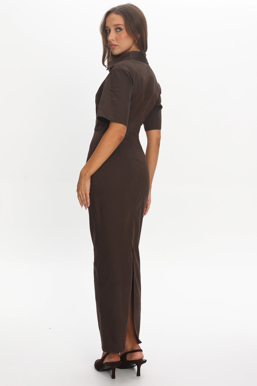 City Girl Collared Maxi Dress Chocolate