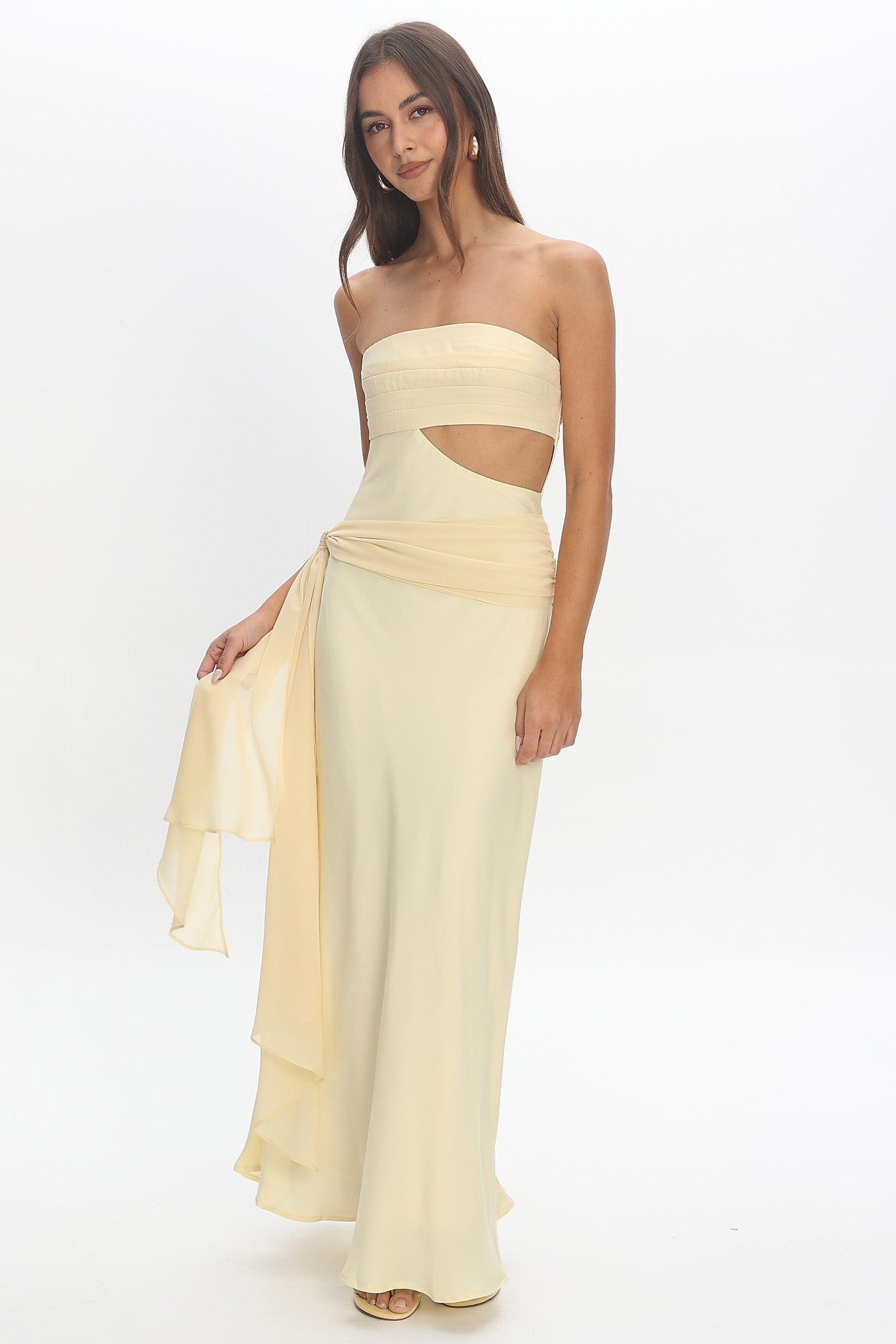 Indiyah Waist Sash Cut-Out Maxi Dress Butter