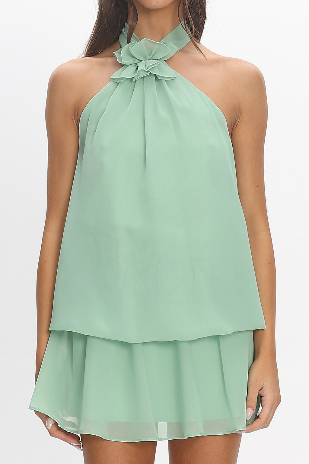 Aniyah Layered Halter Mini Dress Mint