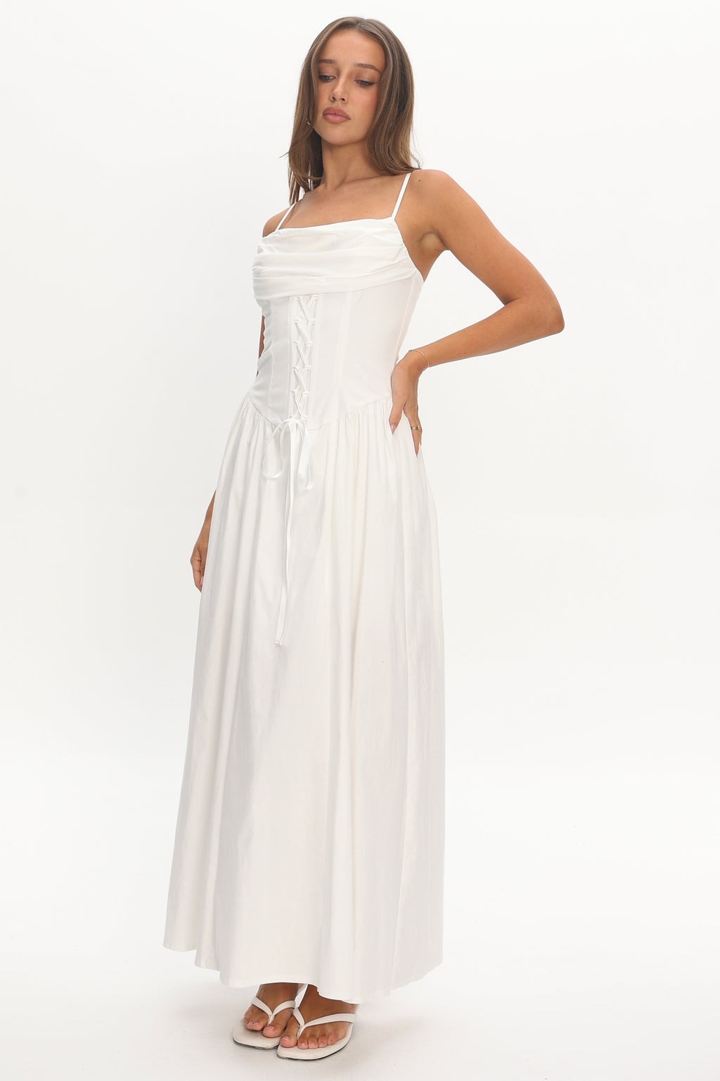 Make It Yours Lace-Up Maxi Dress Ivory