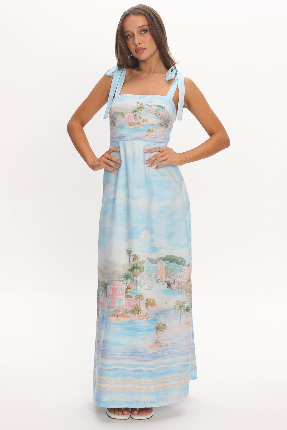 Cove Hideaway Tie Strap Maxi Dress Blue