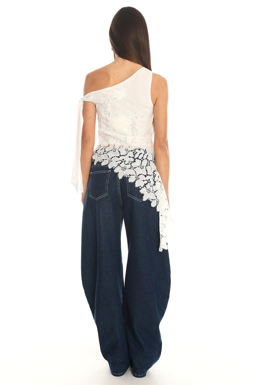 Contessa Asymmetric Lace Top White