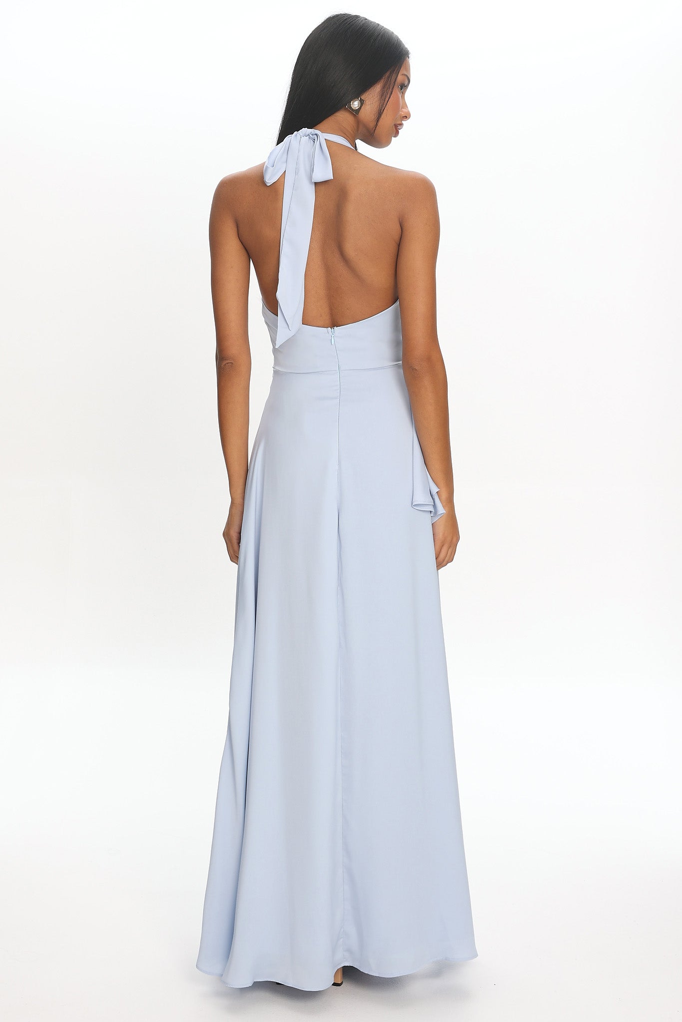 Genelyn Ruched Halter Maxi Dress Blue