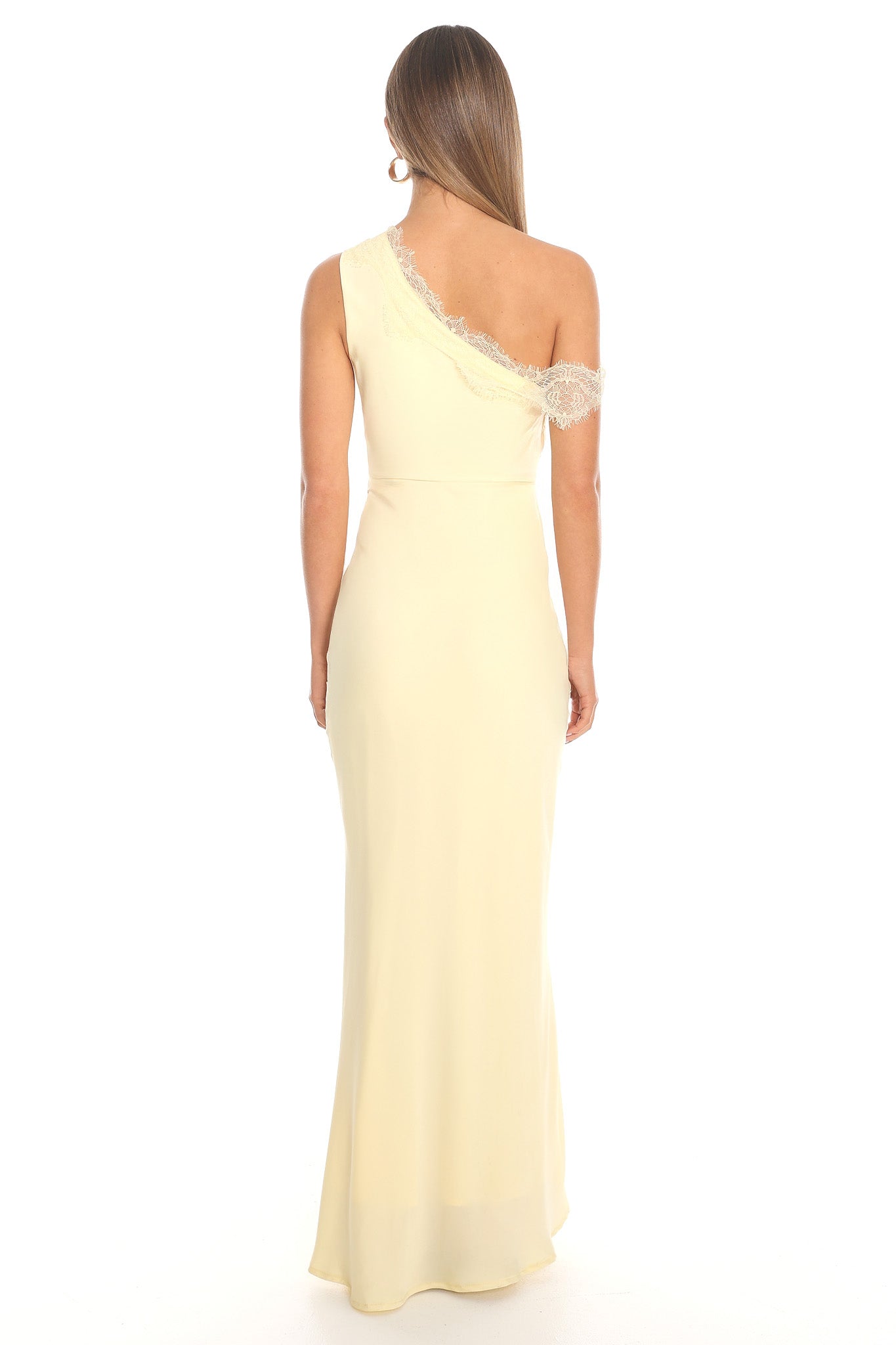 Lemon Grove One Shoulder Lace Trim Maxi Dress Butter