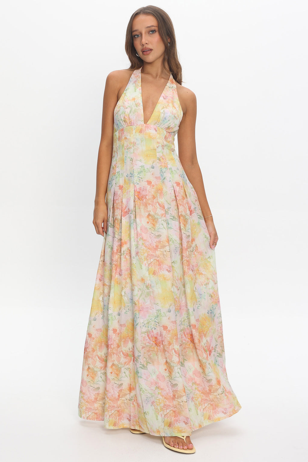 Is This Love Box Pleat Halter Maxi Dress Multi