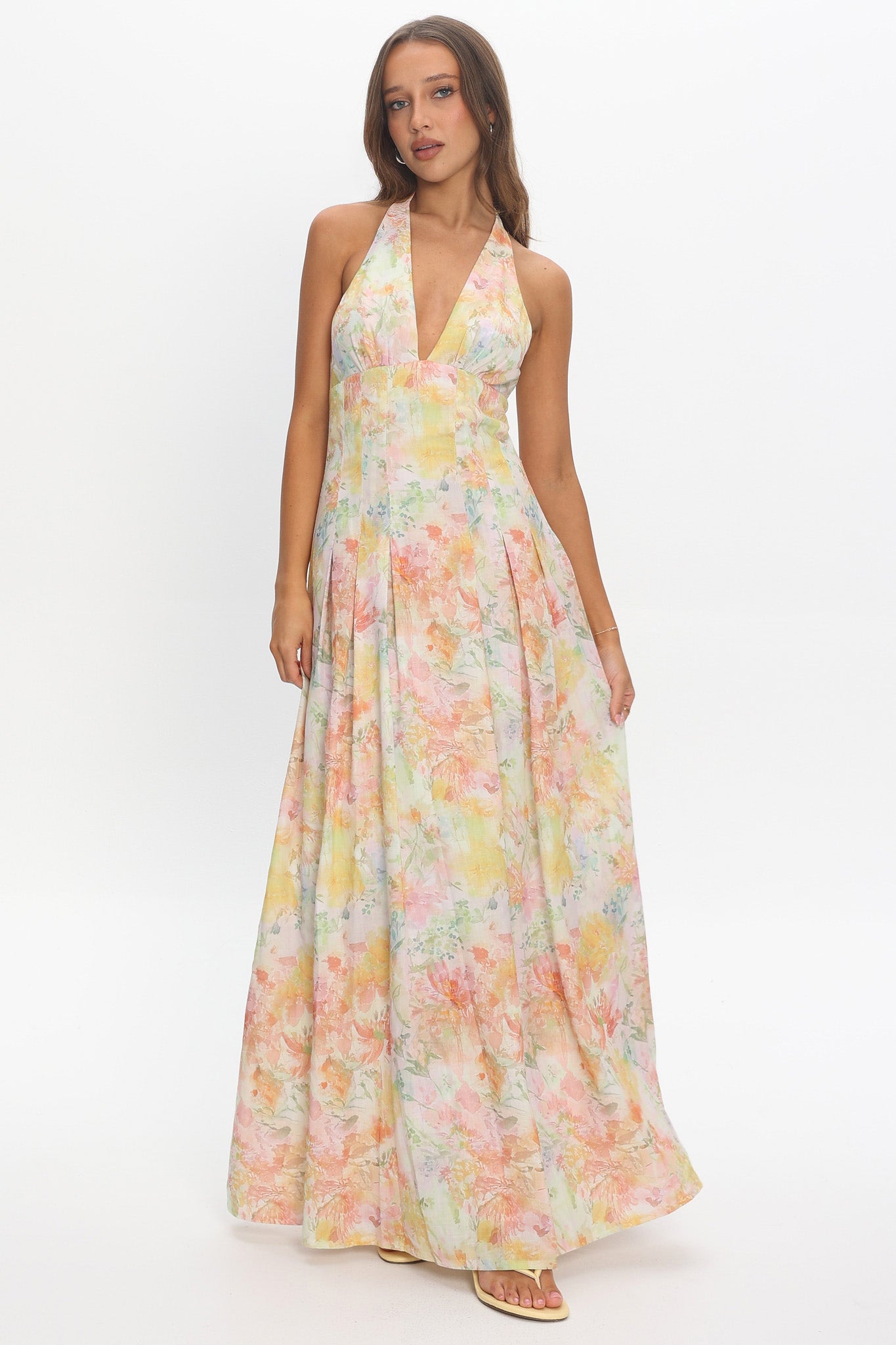 Is This Love Box Pleat Halter Maxi Dress Multi