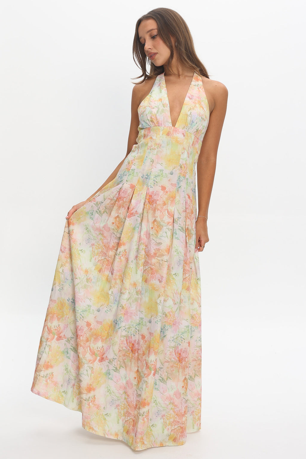 Is This Love Box Pleat Halter Maxi Dress Multi