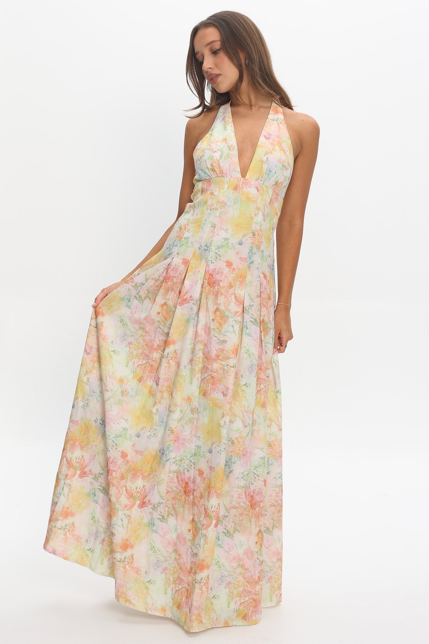 Is This Love Box Pleat Halter Maxi Dress Multi