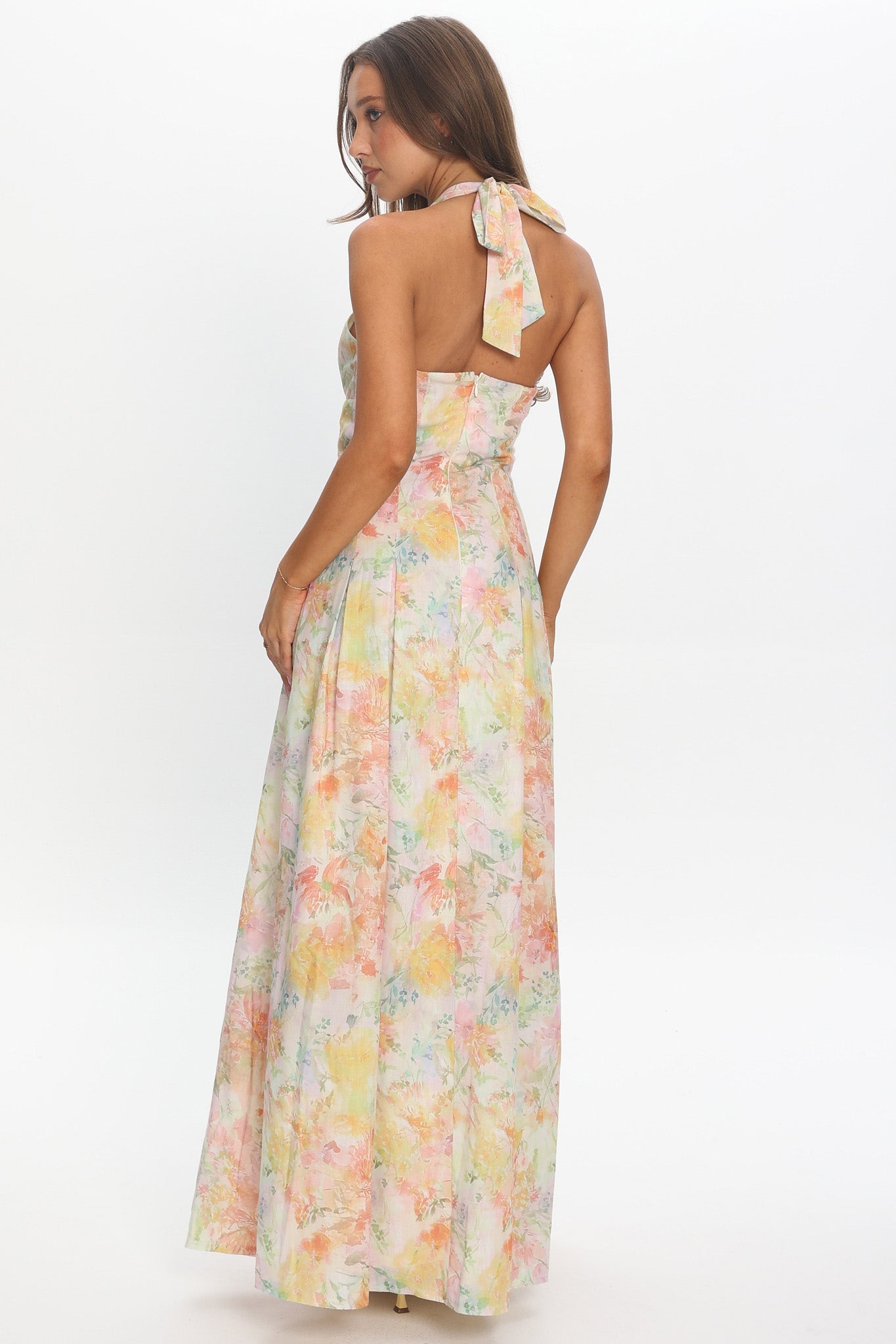 Is This Love Box Pleat Halter Maxi Dress Multi