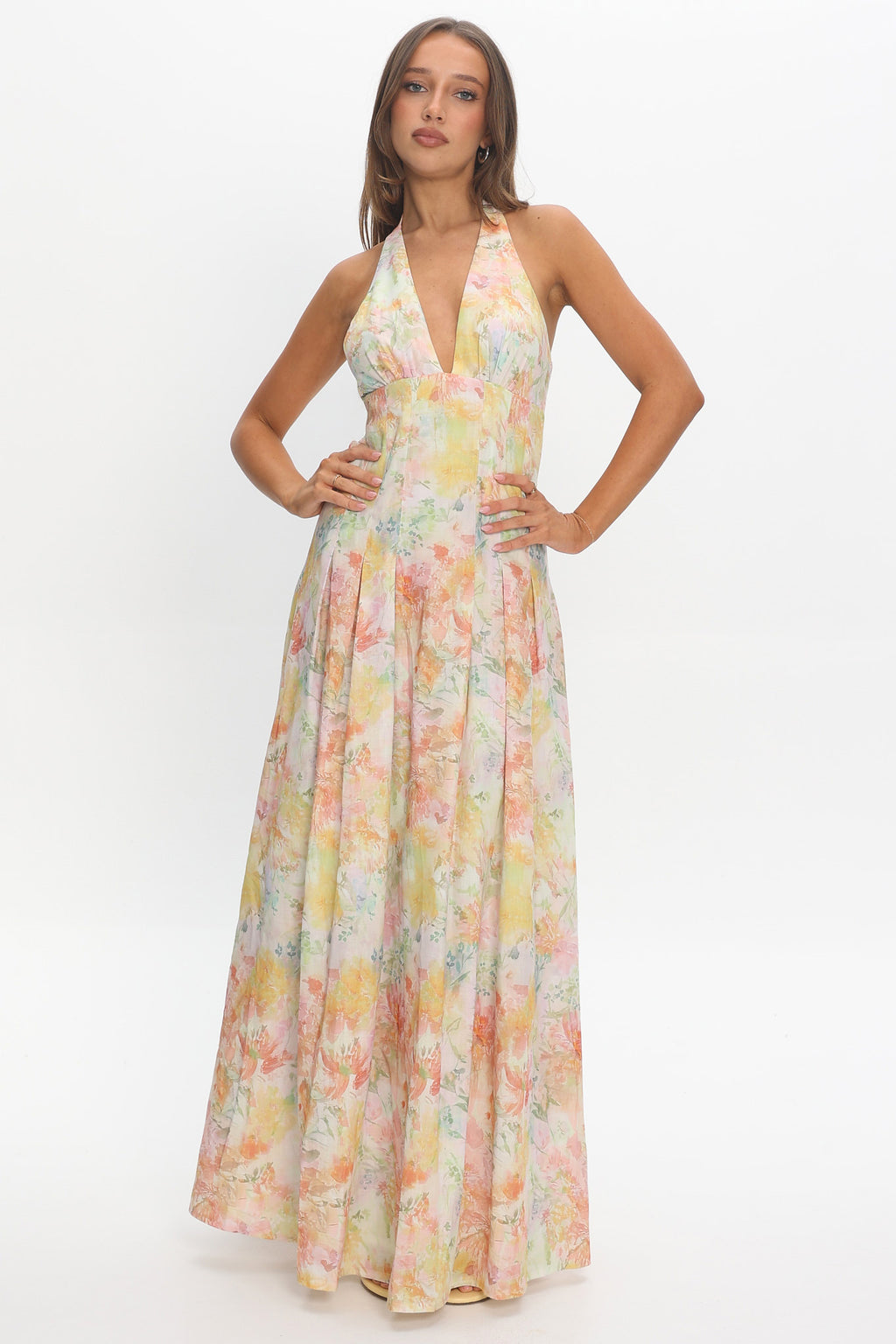 Is This Love Box Pleat Halter Maxi Dress Multi