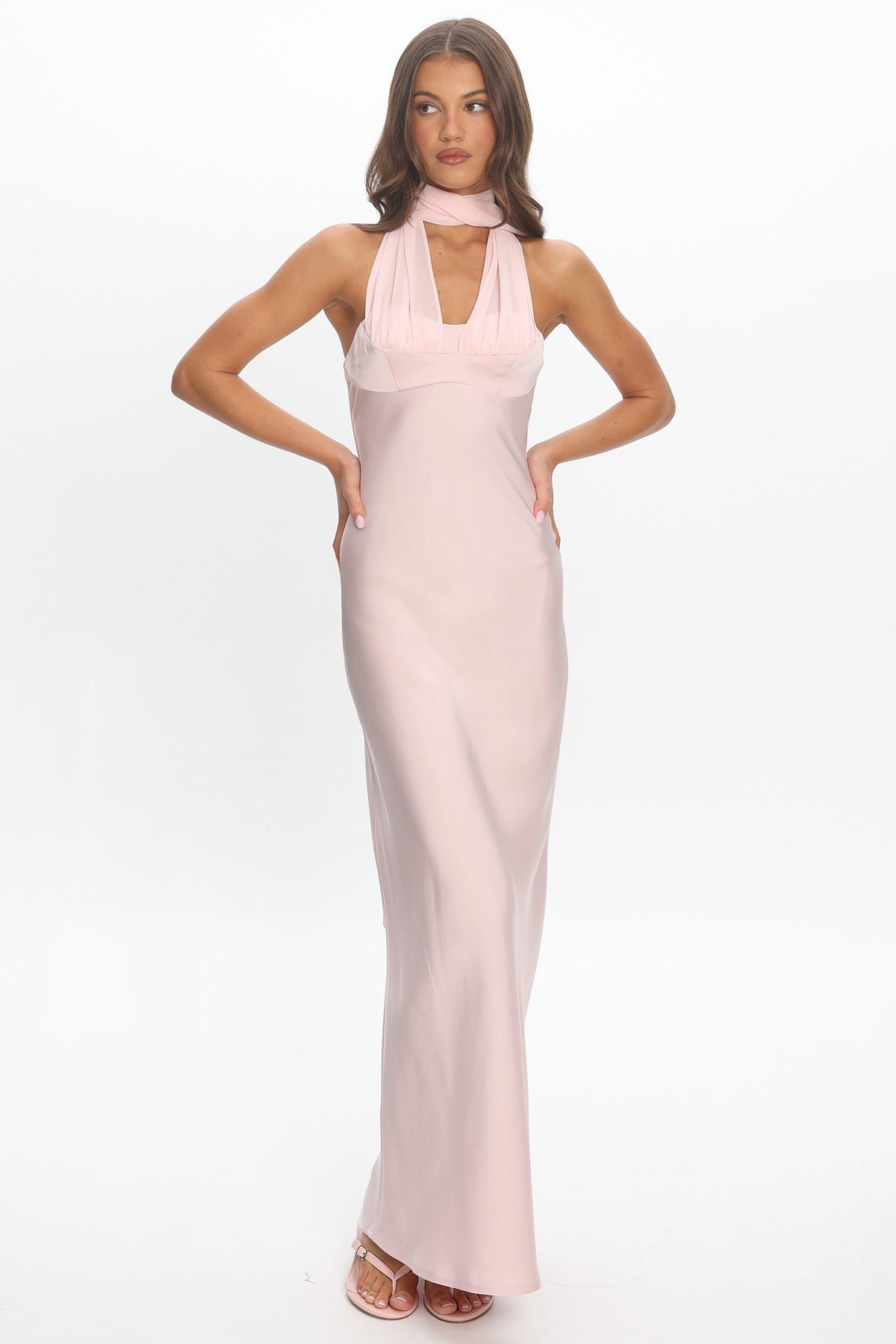 Tirsa Chiffon Halterneck Maxi Dress Pink by Selfie Leslie Australia