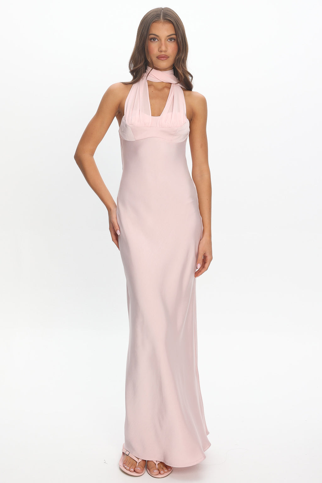 Tirsa Chiffon Halterneck Maxi Dress Pink by Selfie Leslie Australia