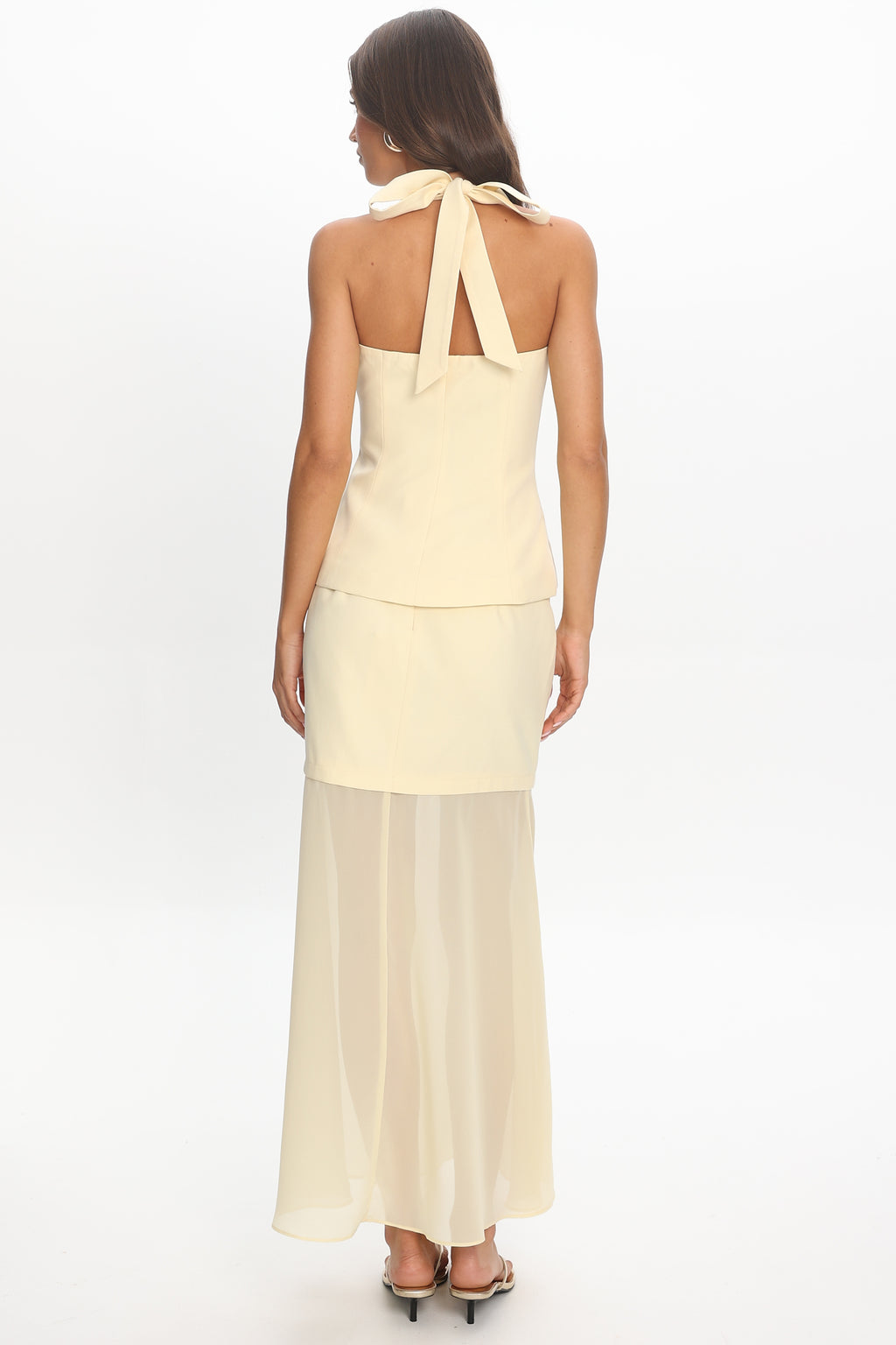 Meadow Lane Sheer Panelled Maxi Skirt Lemon