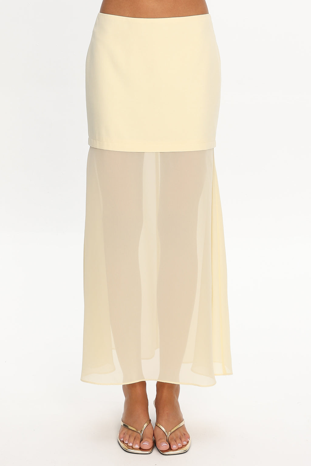 Meadow Lane Sheer Panelled Maxi Skirt Lemon