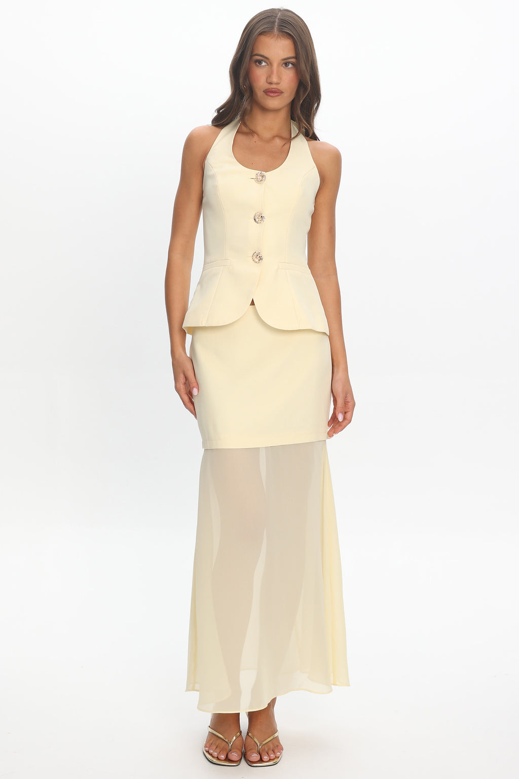 Meadow Lane Peplum Halter Top Lemon
