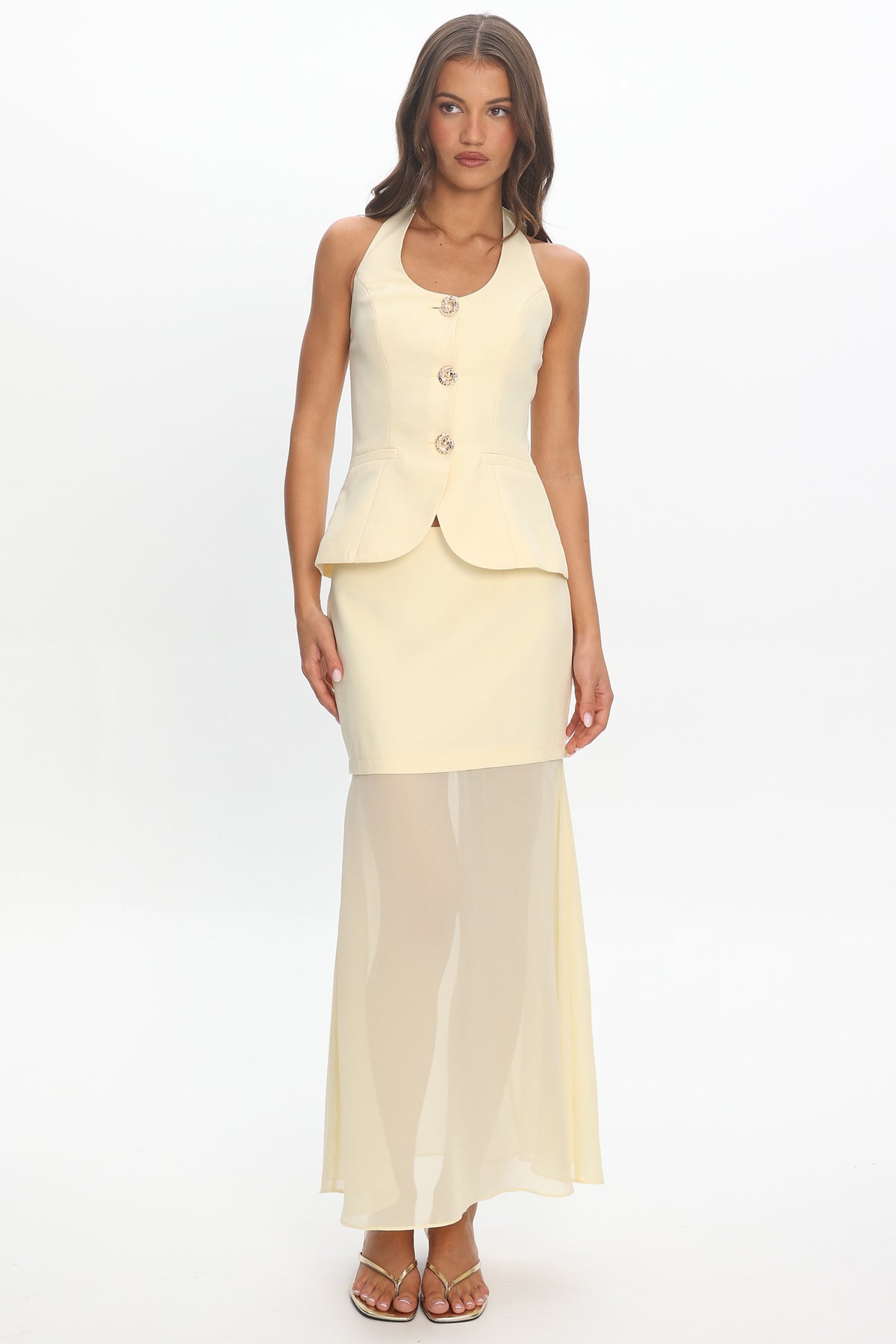 Meadow Lane Peplum Halter Top Lemon