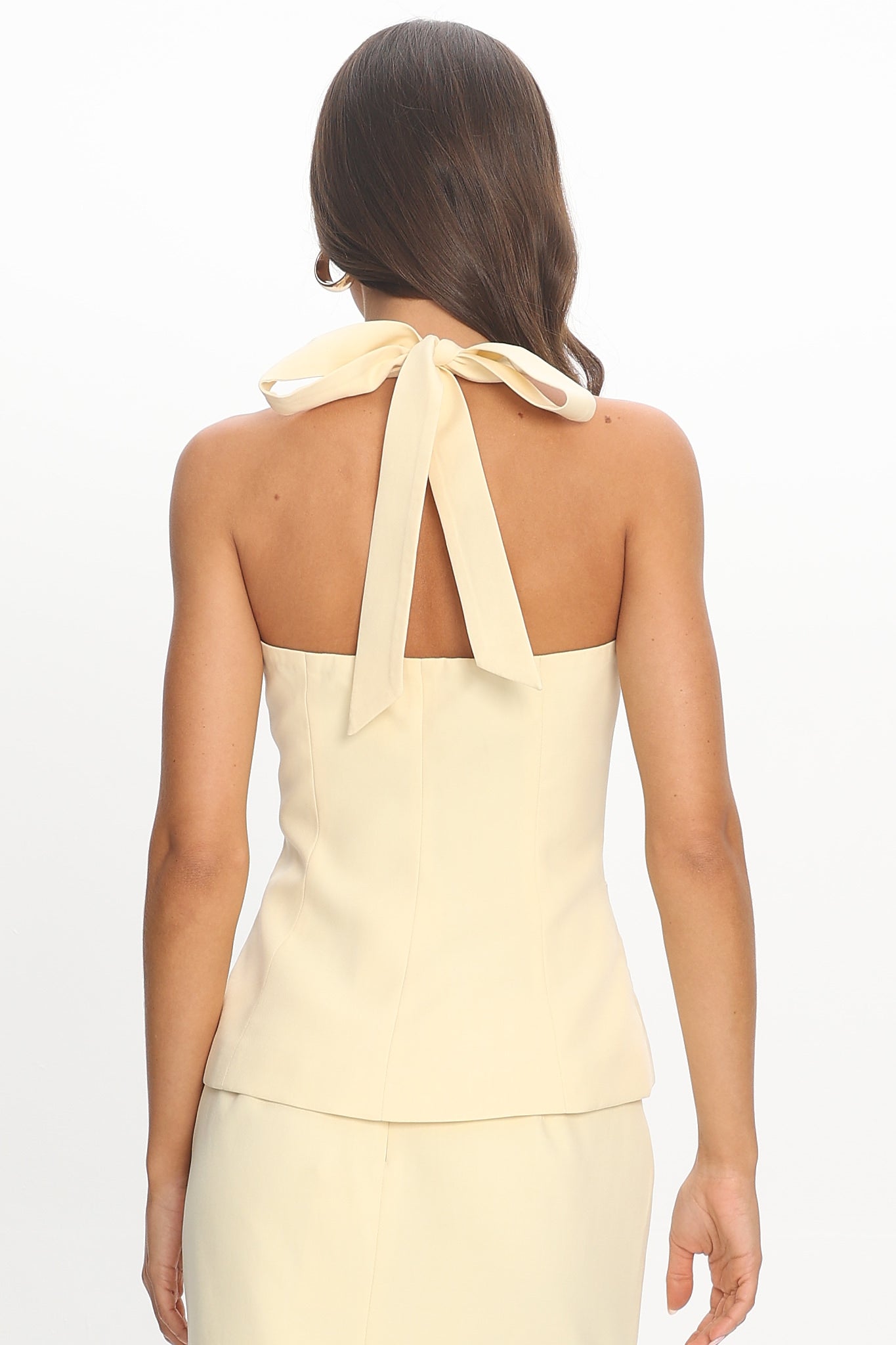 Meadow Lane Peplum Halter Top Lemon
