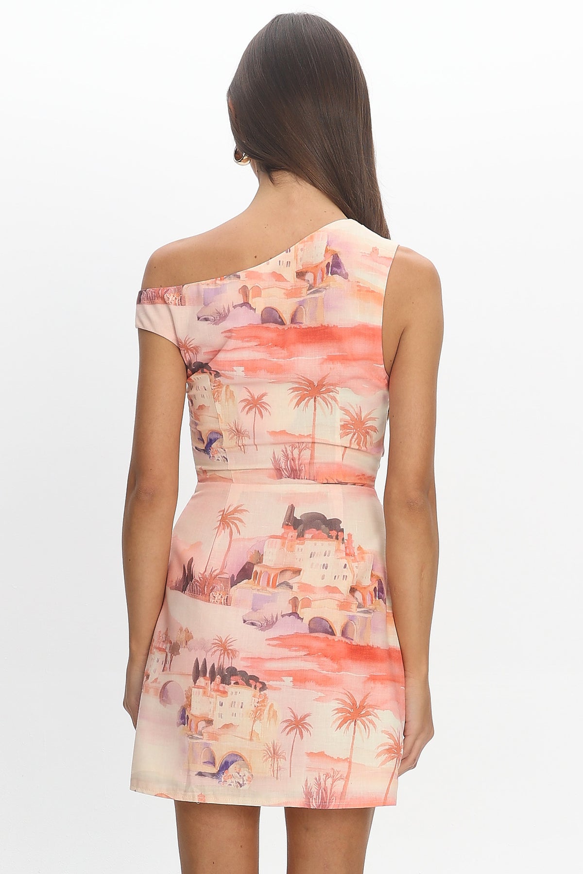 Heaven Darling Asymmetric Neckline Mini Dress Print Blush by Selfie Leslie Australia
