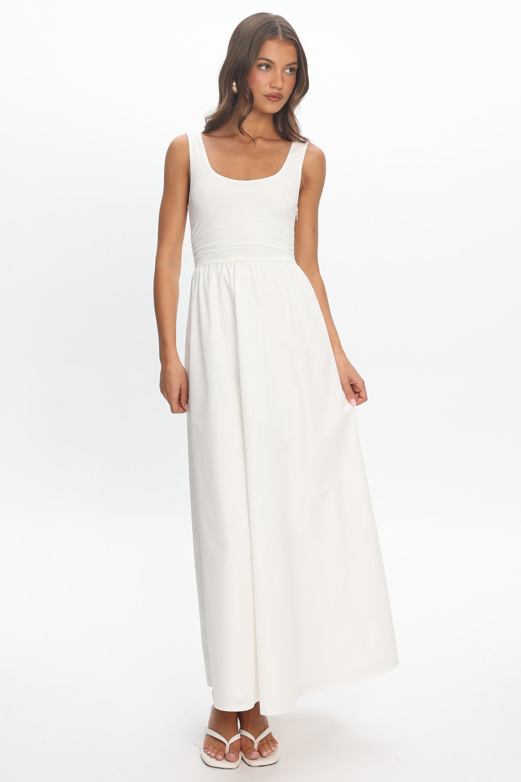 Ivory Muse Ruched Tank Maxi Dress Off White
