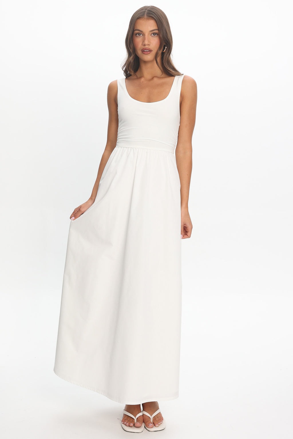Ivory Muse Ruched Tank Maxi Dress Off White
